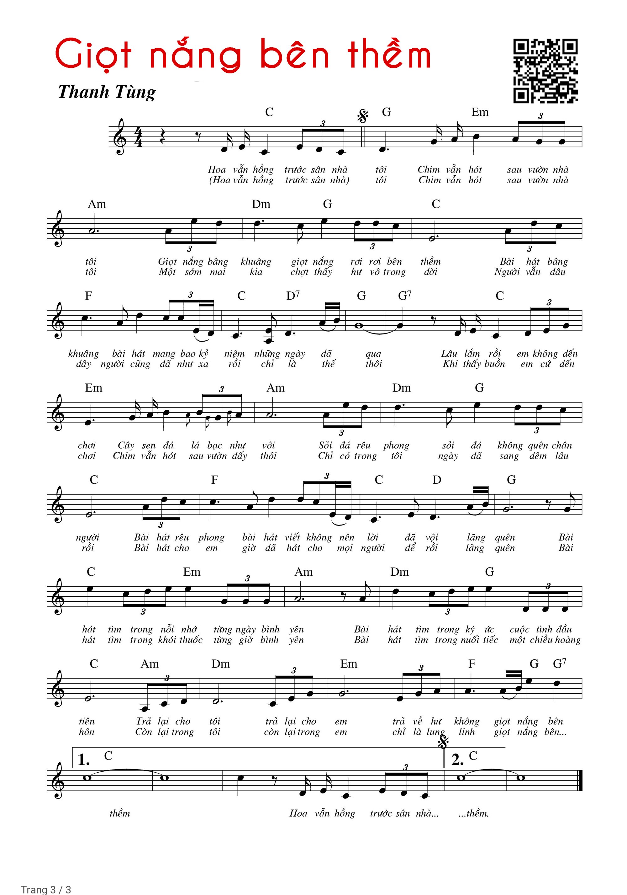 Page 3 of Sheet music PDF Piano Giọt nắng bên thềm - Thanh Tùng