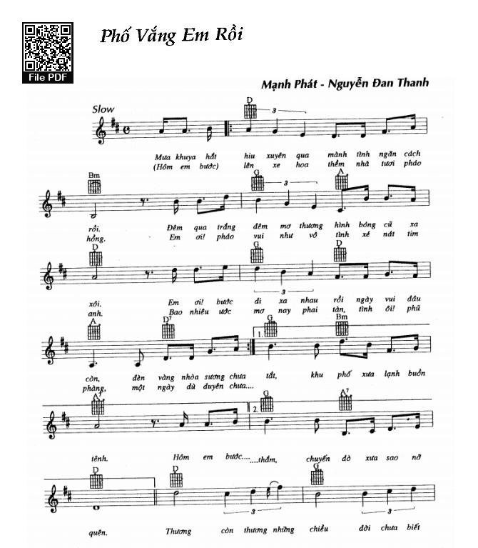 Sheet PDF of Phố vắng em rồi