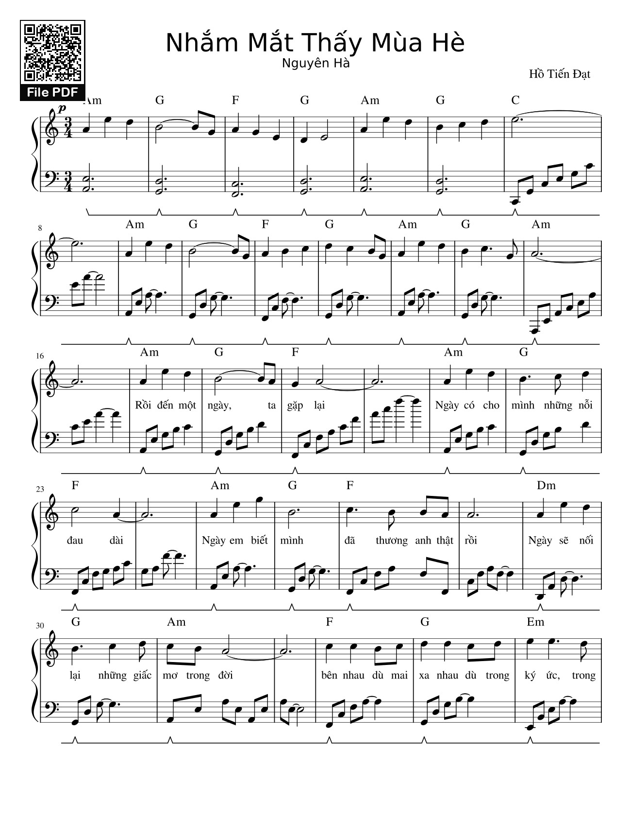 Page 1 of Sheet music PDF Nhắm Mắt Thấy Mùa Hè Sheet Piano - Nguyên Hà