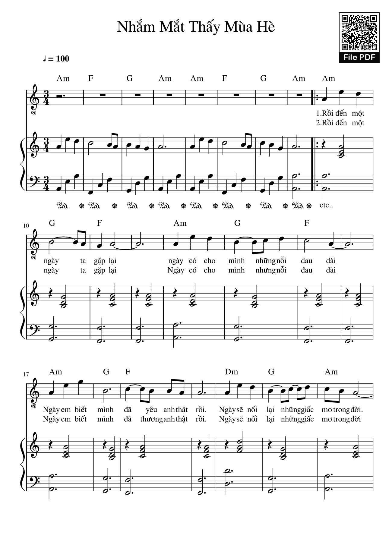 Page 1 of Sheet music PDF Nhắm Mắt Thấy Mùa Hè (đệm hát) - Nguyên Hà