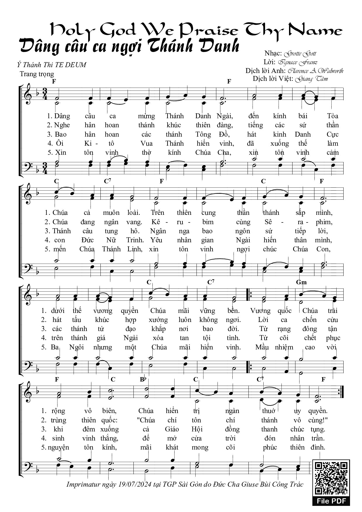 Sheet PDF of Dâng Câu Ca Ngợi Thánh Danh