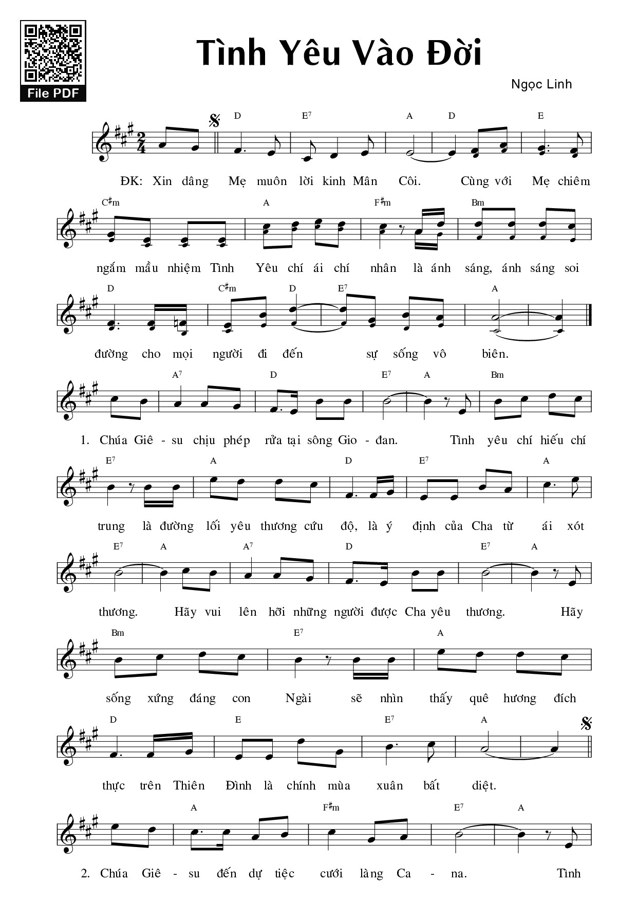 Sheet PDF of Tình Yêu Vào Đời (5 Sự Sáng)