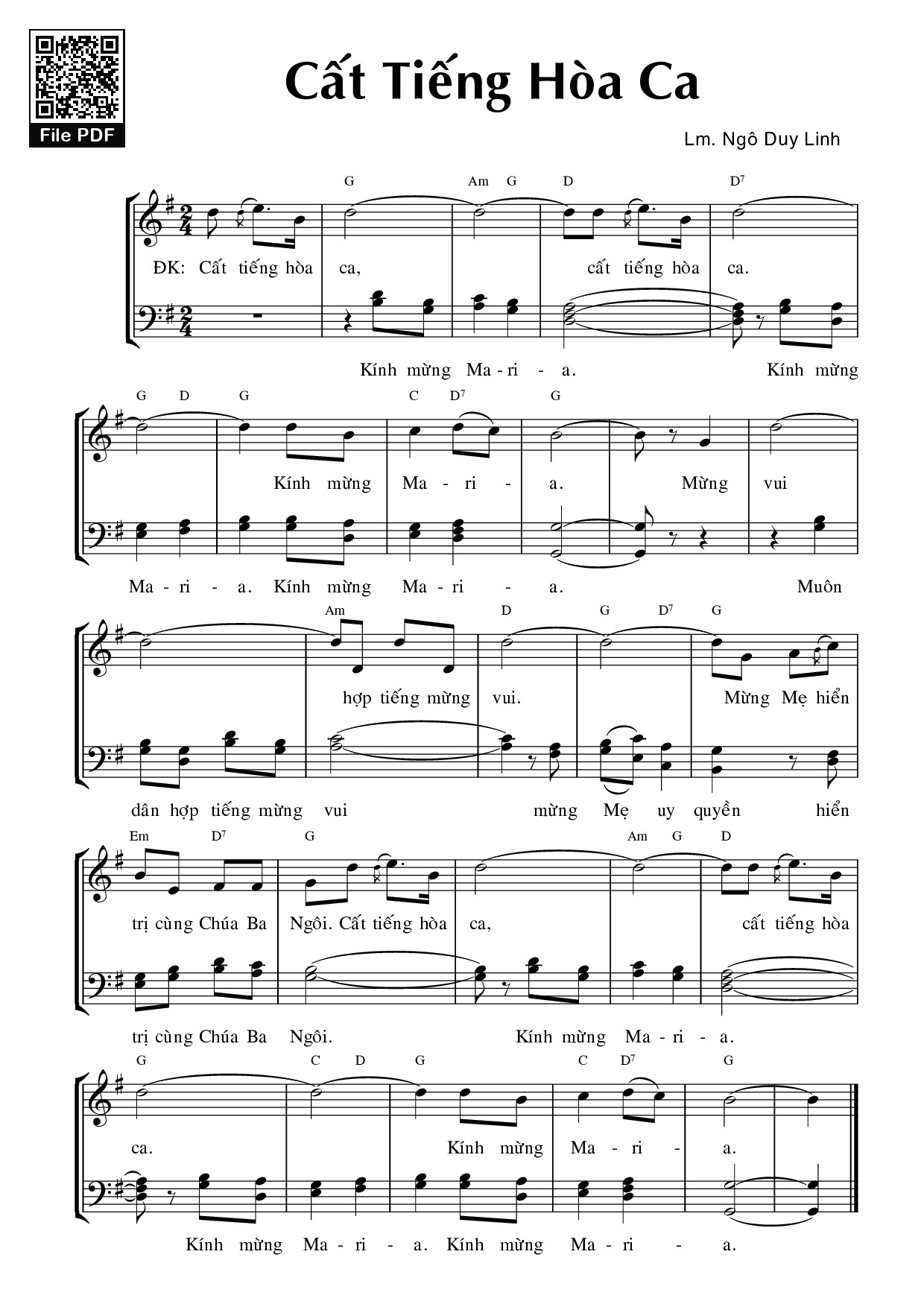 Sheet PDF of Cất Tiếng Hòa Ca