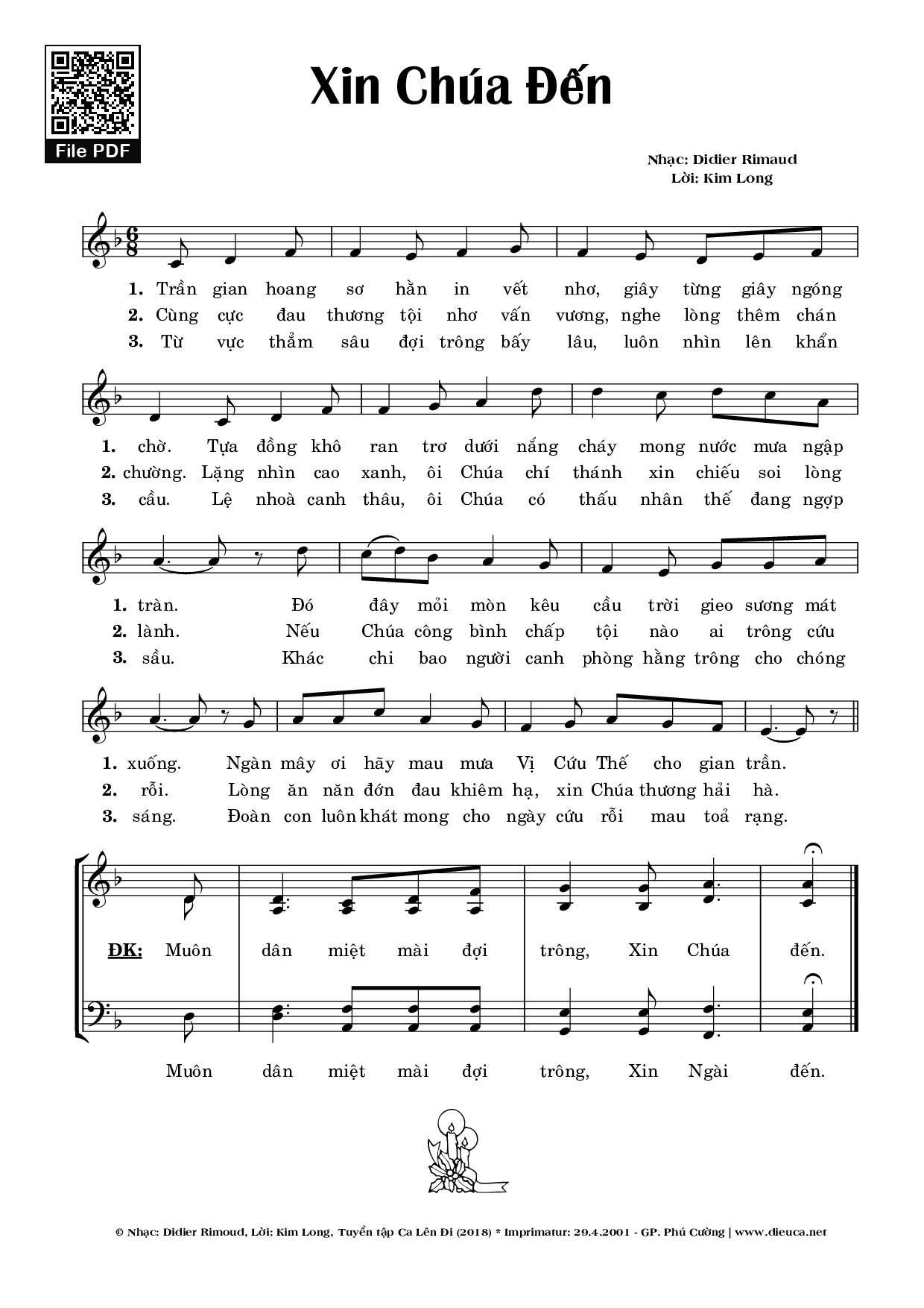 Page 1 of Sheet music PDF Xin Chúa Đến - Didier Rimaud &Amp; Kim Long