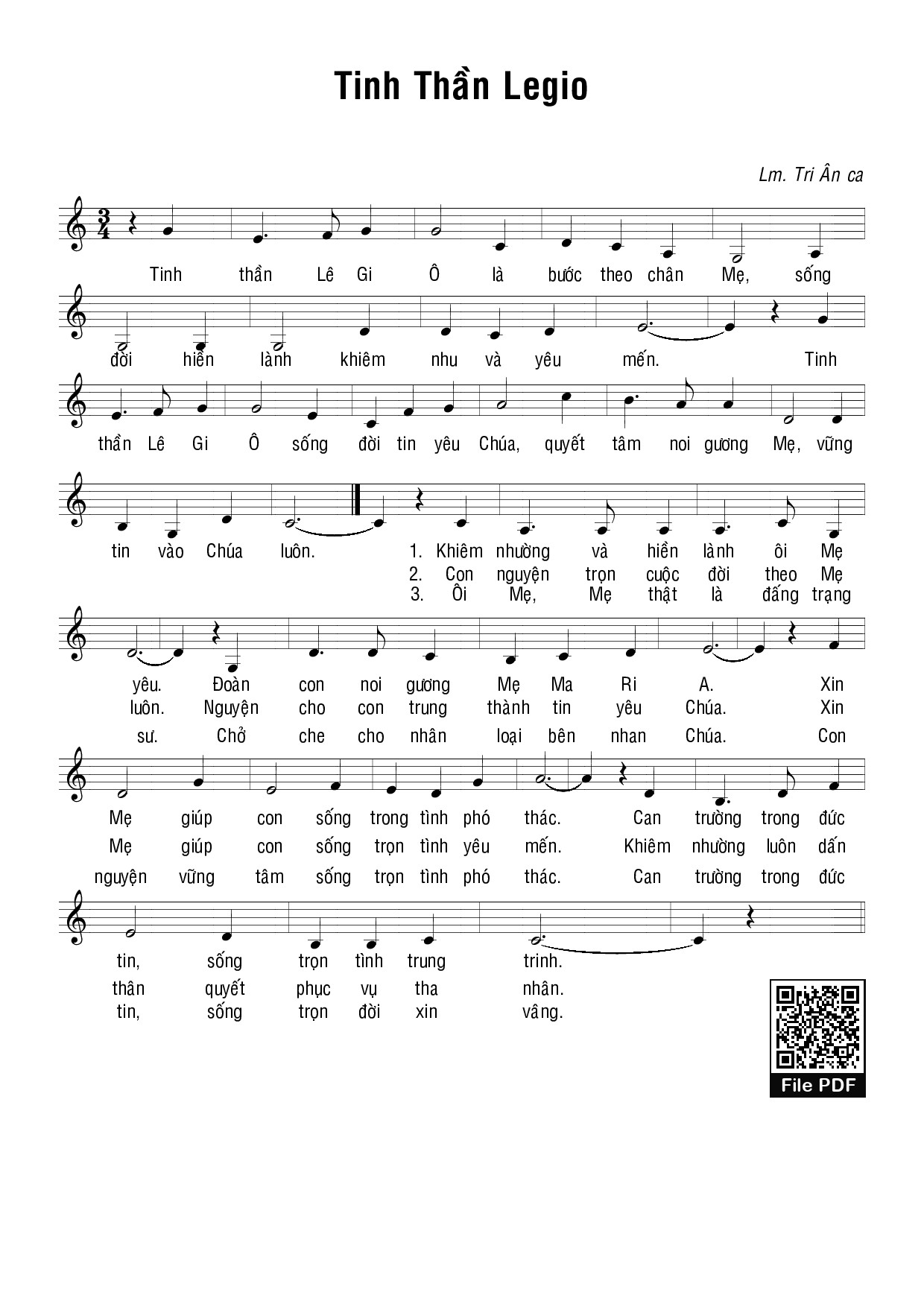 Page 1 of Sheet music PDF TINH THẦN LEGIÔ - Lm. Tri Ân Ca