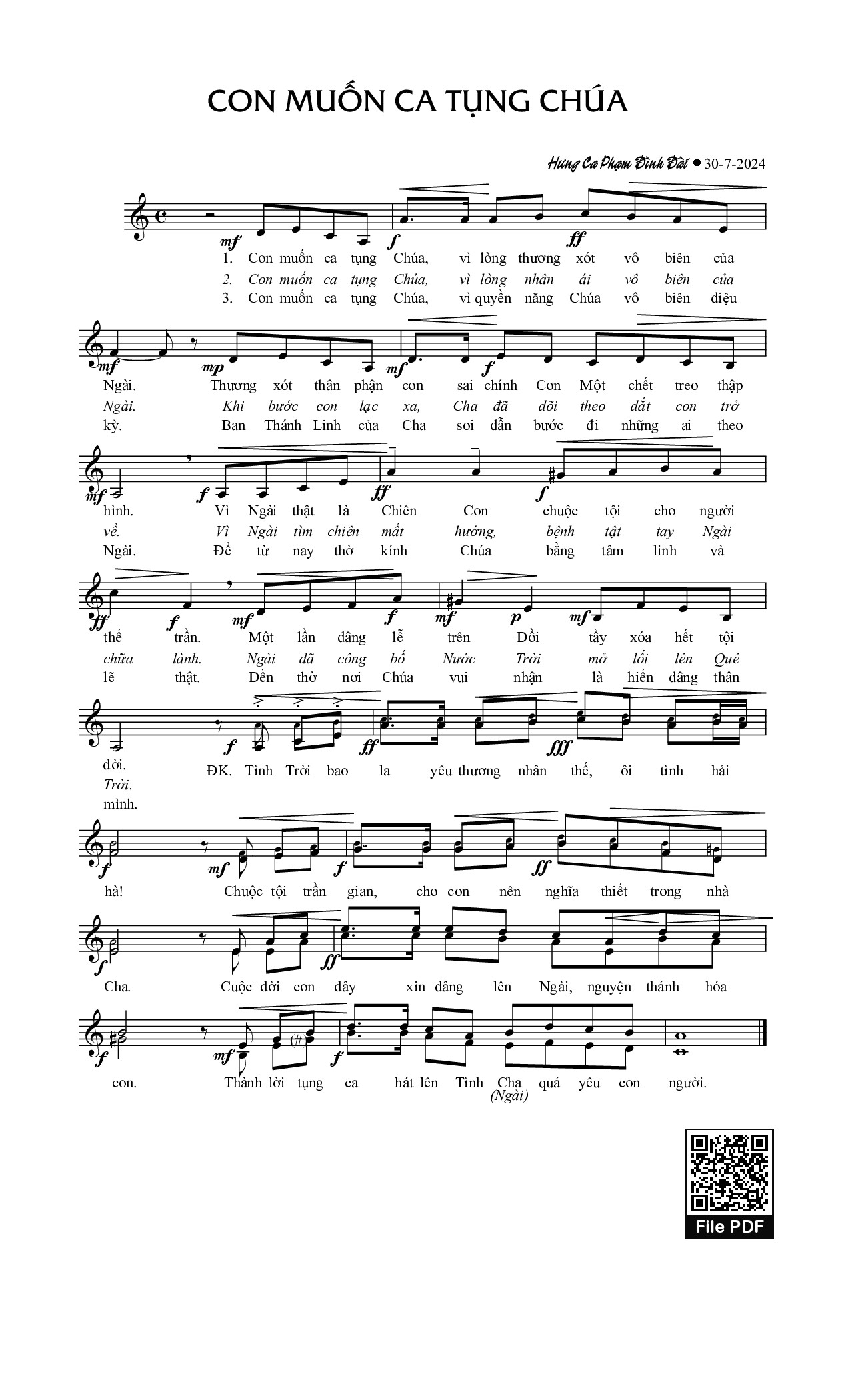 Sheet PDF of Con Muốn Ca Tụng Chúa