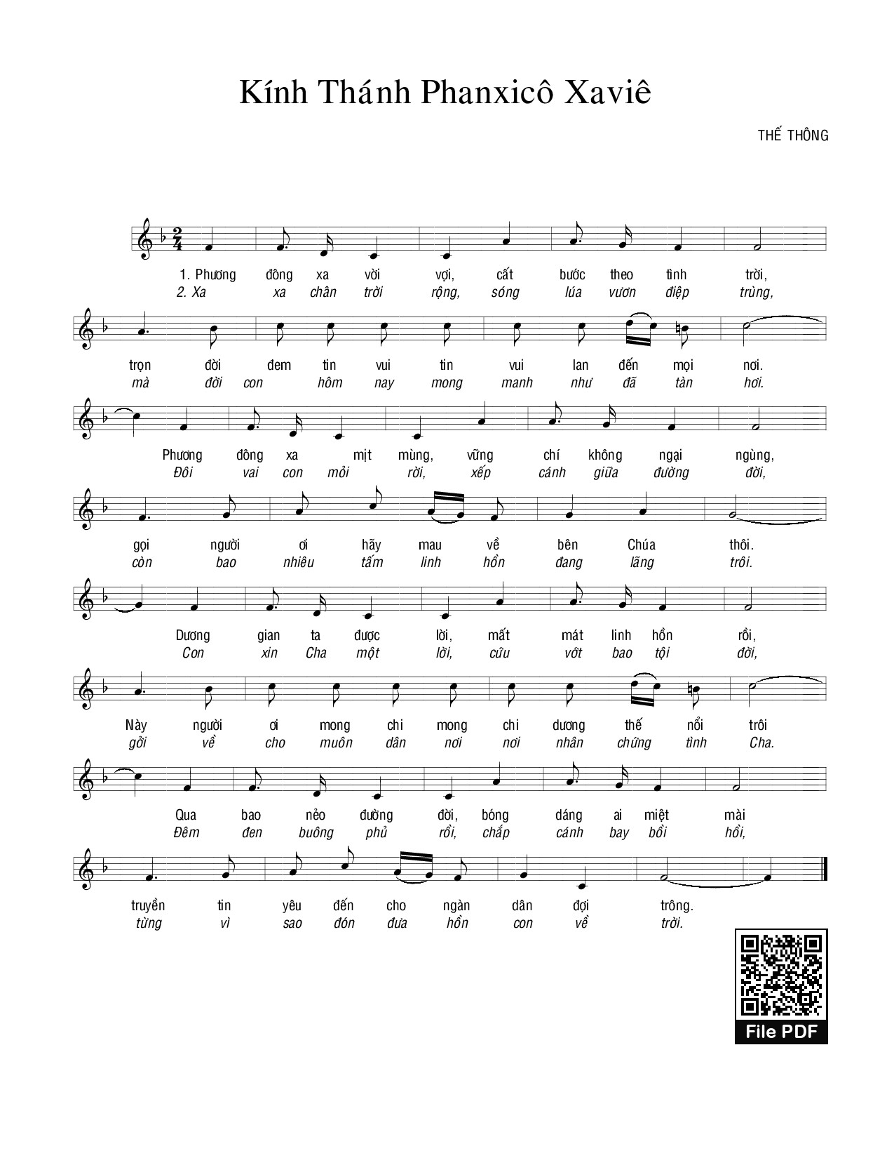 Sheet PDF of Kính thánh Phanxico Xavie