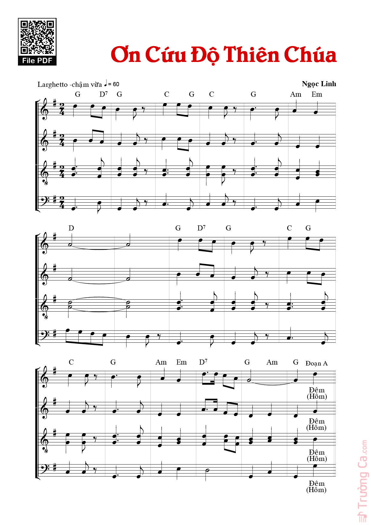 Page 1 of Sheet music PDF Ơn Cứu Độ Thiên Chúa (5 bè) - Ngọc Linh