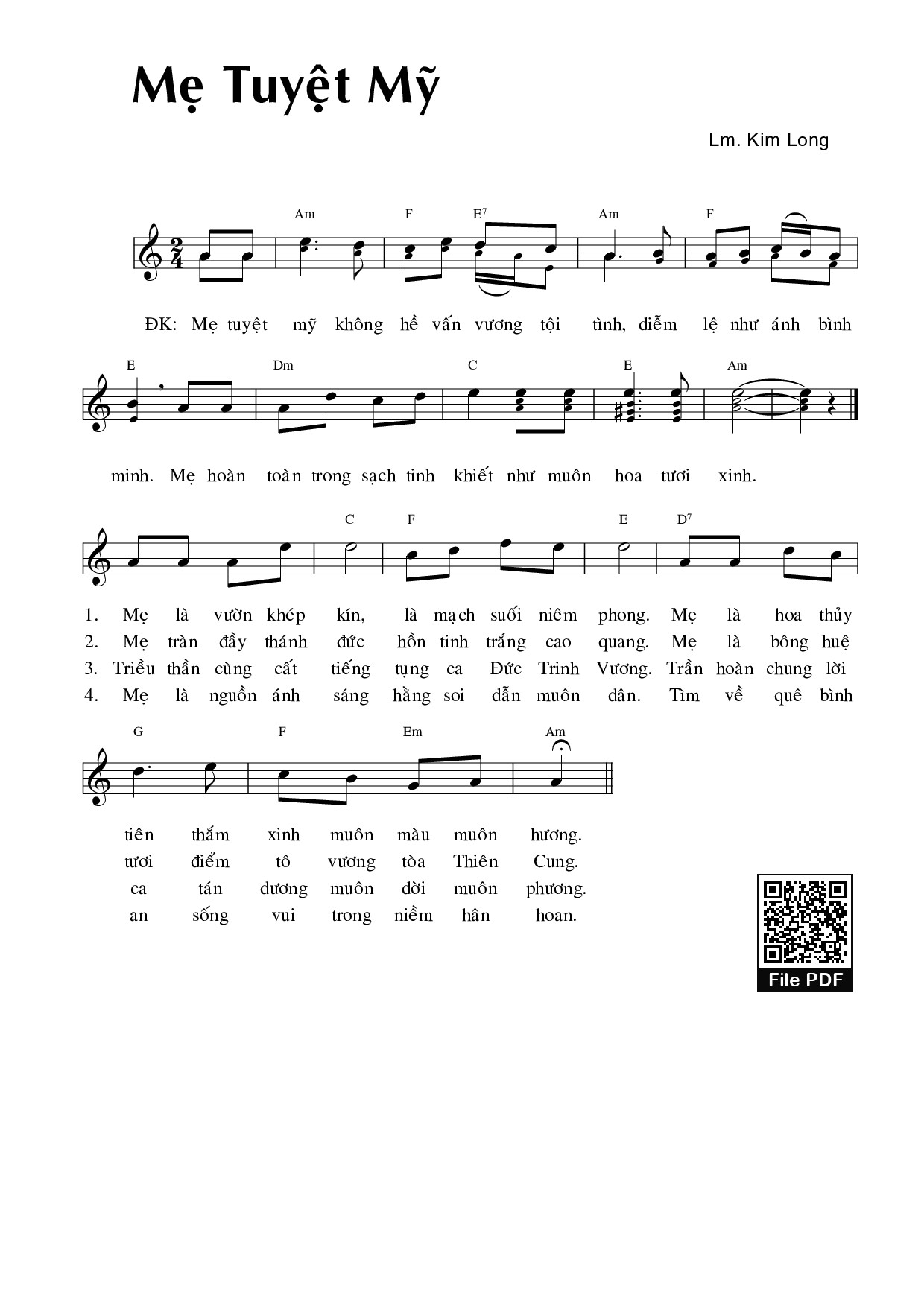 Page 1 of Sheet music PDF Mẹ Tuyệt Mỹ - Kim Long