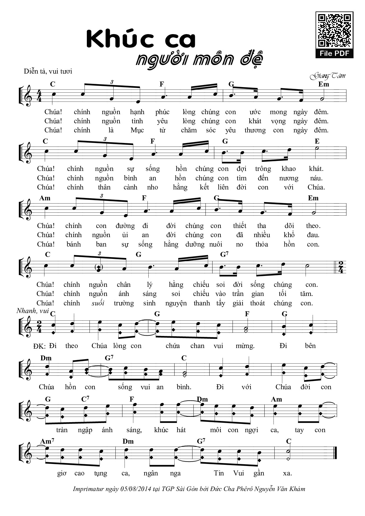 Sheet PDF of Khúc Ca Người Môn Đệ