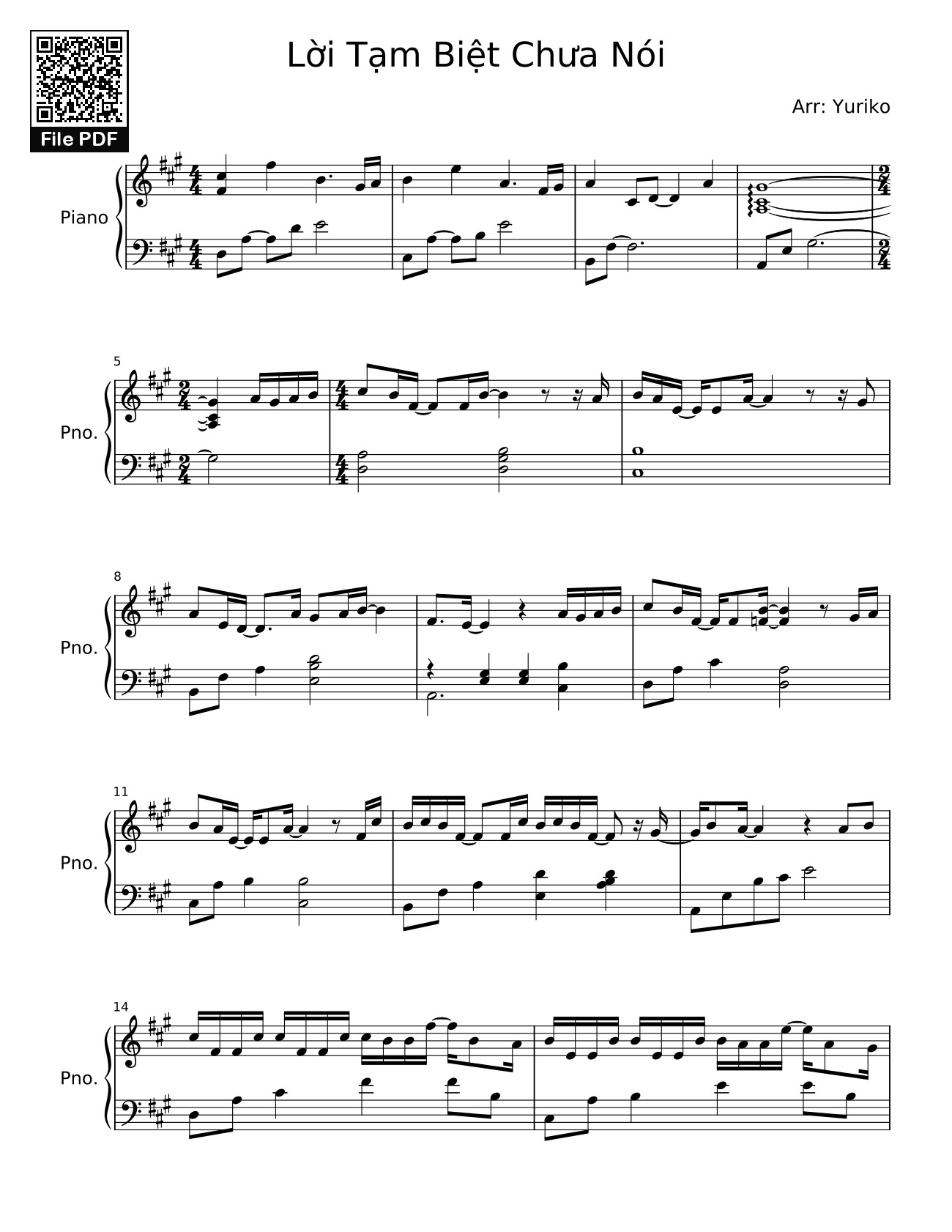Sheet PDF of Lời Tạm Biệt Chưa Nói Sheet Piano