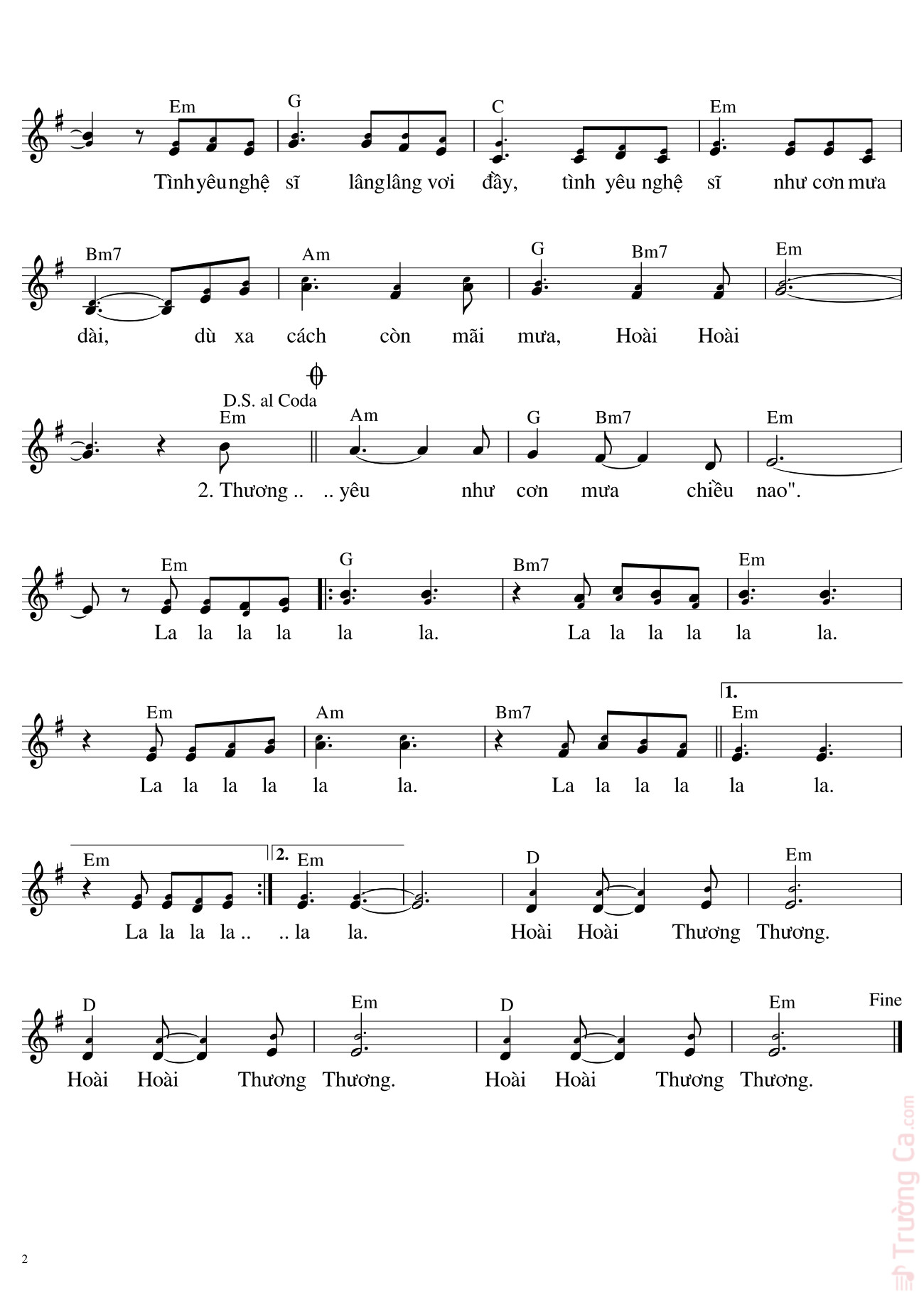 Page 2 of Sheet music PDF Tình ca Thương Hoài Thương - Hải Nguyễn