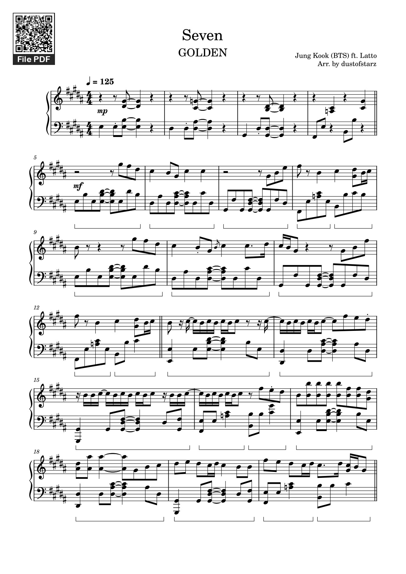 Sheet PDF of Seven - BTS Jungkook ft. Latto Sheet Piano