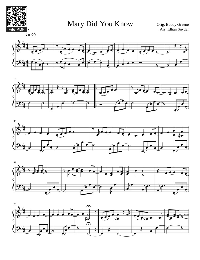 Sheet PDF of Mary Did You Know Sheet Piano