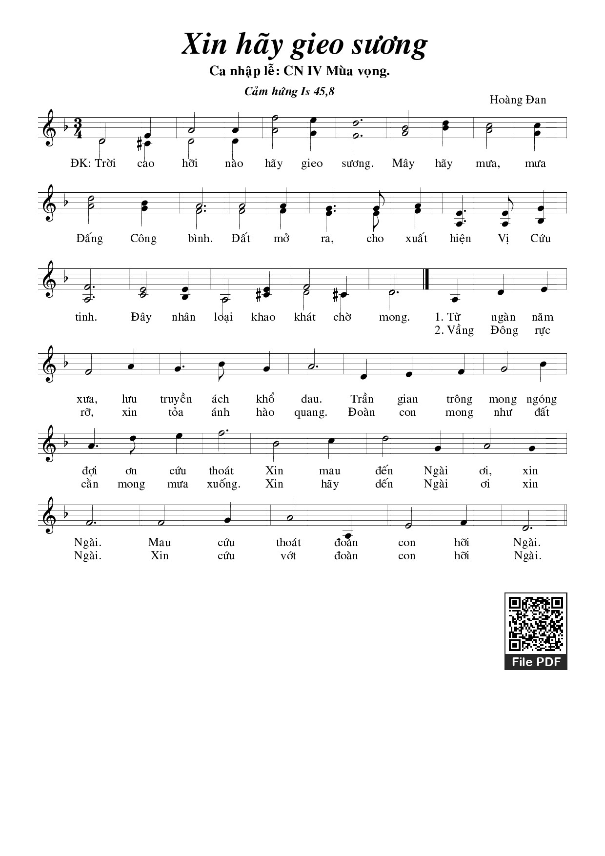 Sheet PDF of Xin Hãy Gieo Sương