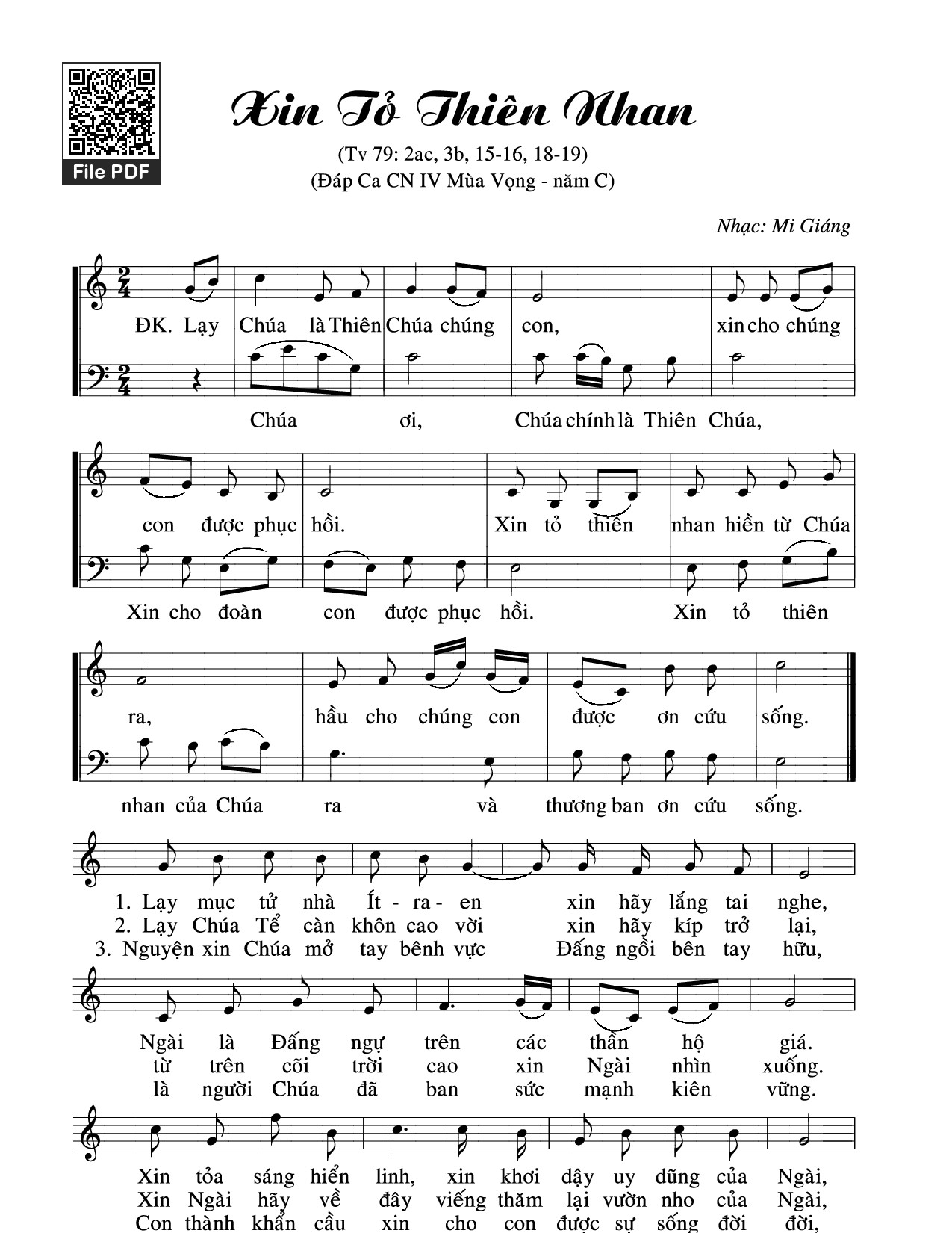 Page 1 of Sheet music PDF Thánh Vịnh 79, Xin Tỏ Thiên Nhan - Mi Giáng