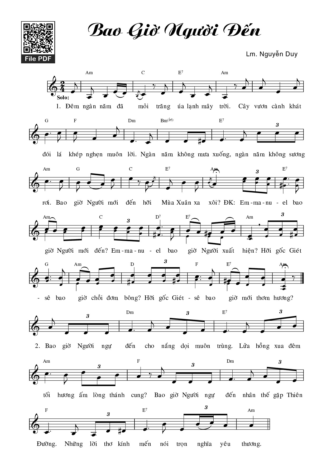 Page 1 of Sheet music PDF Bao Giờ Người Đến - Nguyễn Duy