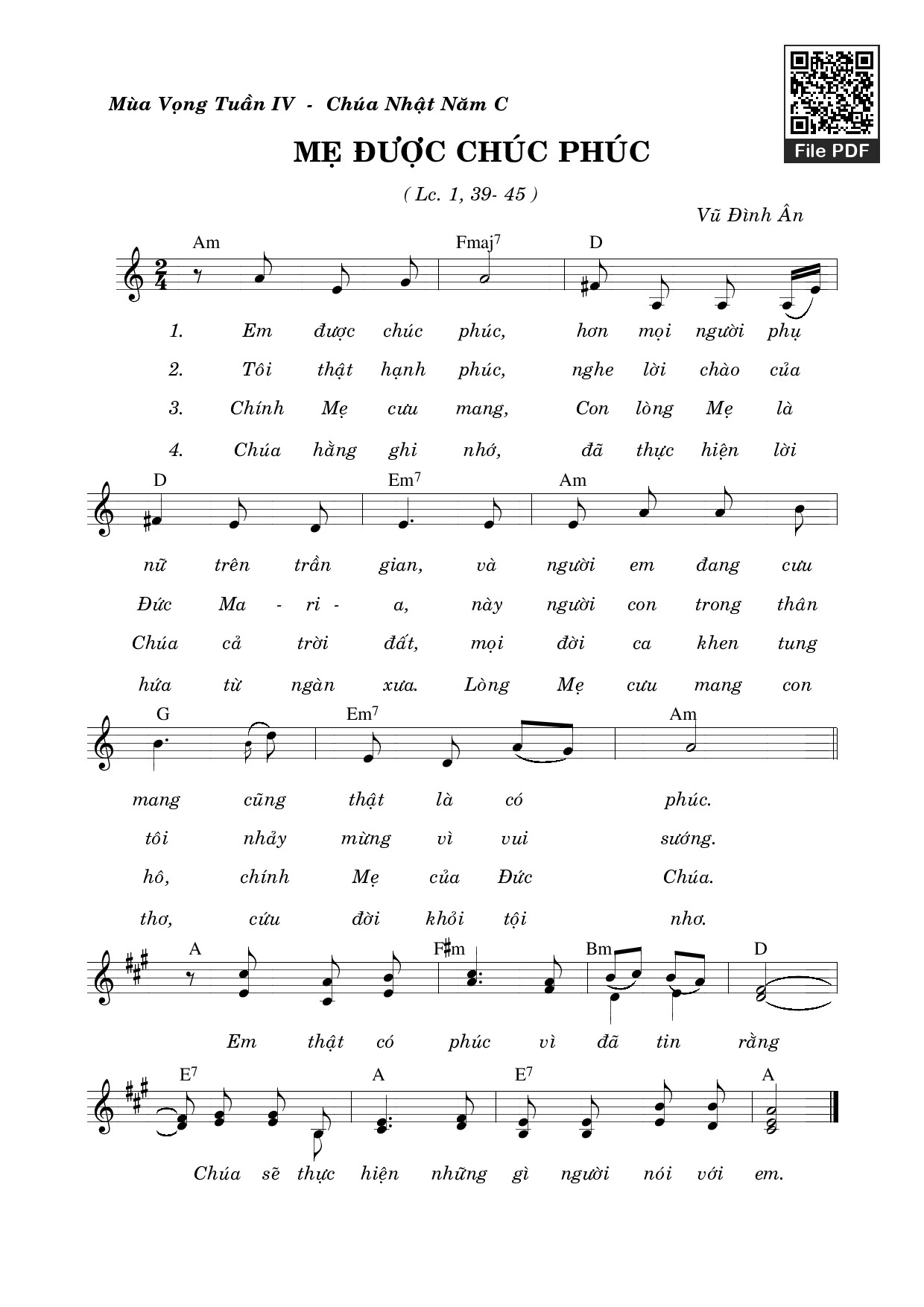 Page 1 of Sheet music PDF Mẹ Được Chúc Phúc - Vũ Đình Ân