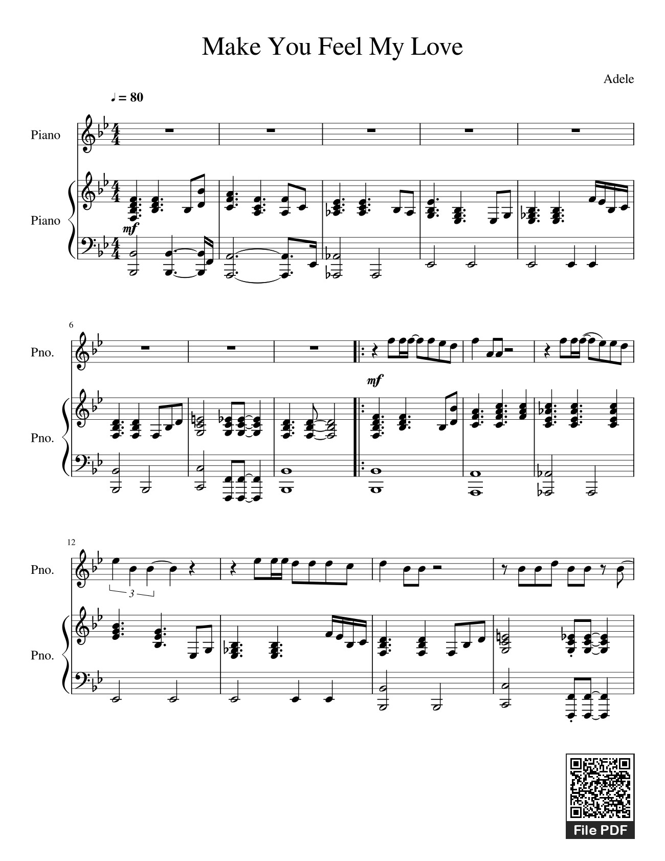Sheet PDF of Make You Feel My Love Sheet Piano