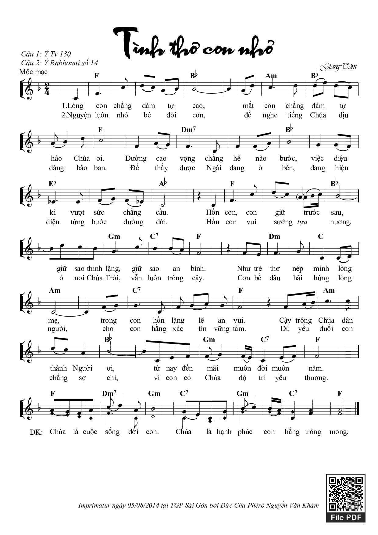 Page 1 of Sheet music PDF Tình Thơ Con Nhỏ - Giang Tâm