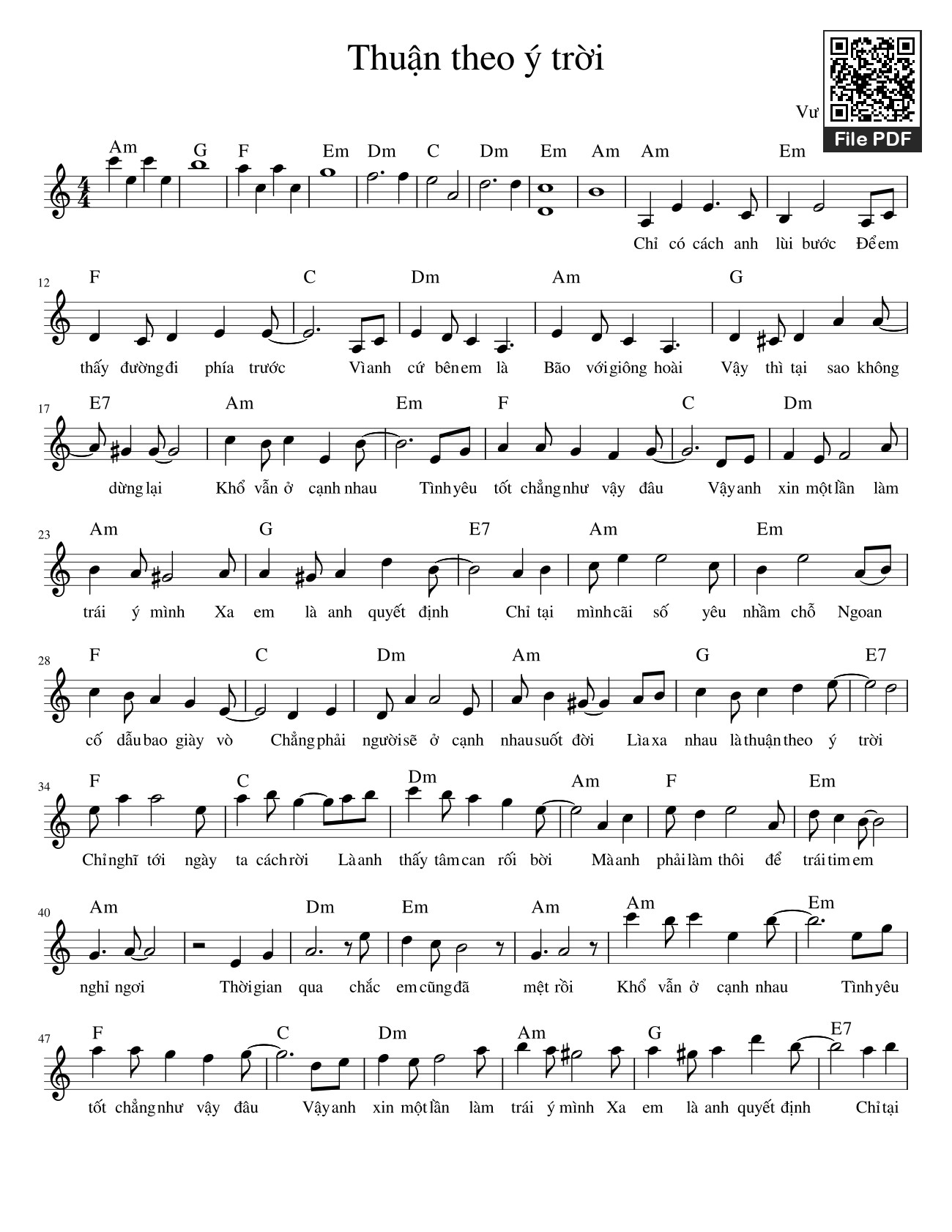 Sheet PDF of Thuận theo ý trời