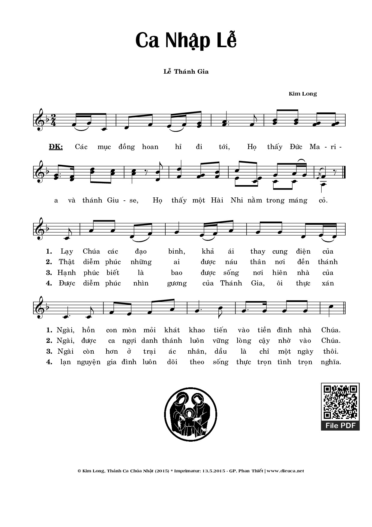 Page 1 of Sheet music PDF Ca Nhập Lễ Lễ Thánh Gia - Kim Long