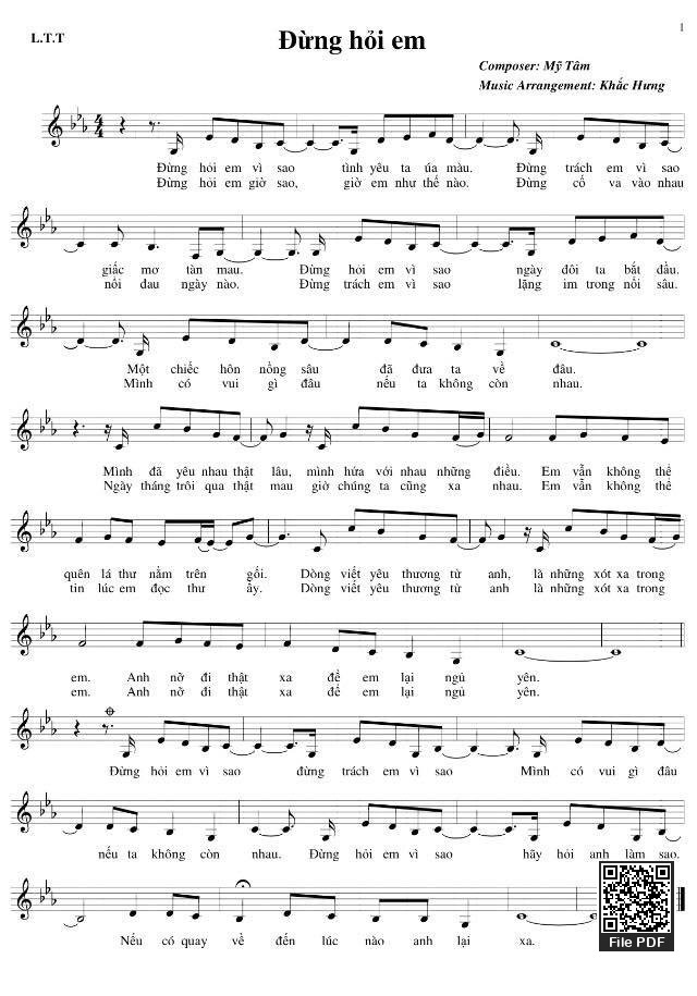 Page 1 of Sheet music PDF Đừng hỏi em - Mỹ Tâm