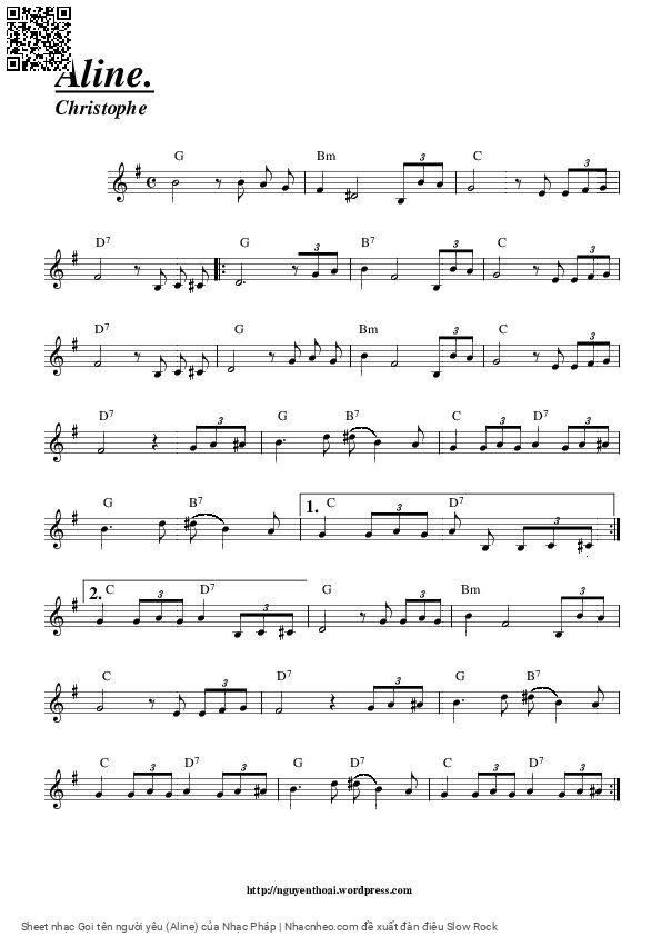 Sheet PDF of Gọi tên người yêu (Aline)