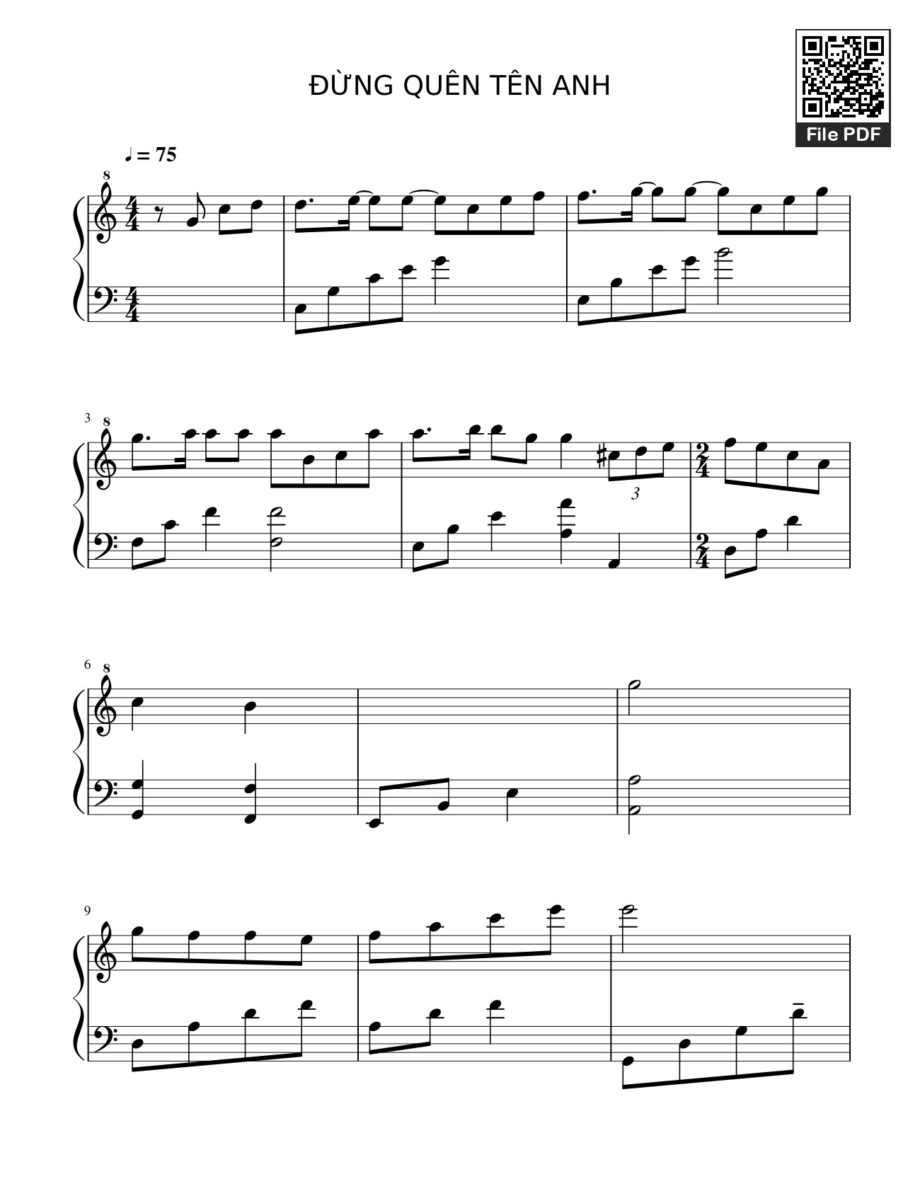 Sheet PDF of Đừng quên tên anh