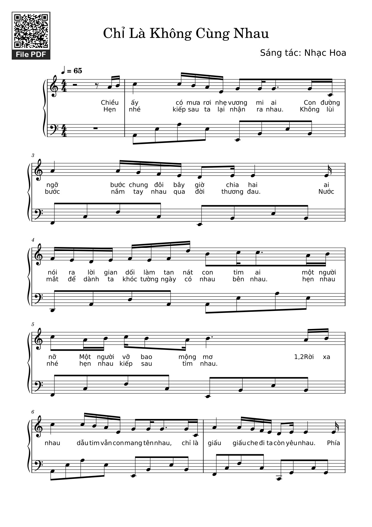Sheet PDF of Chỉ Là Không Cùng Nhau Sheet Piano