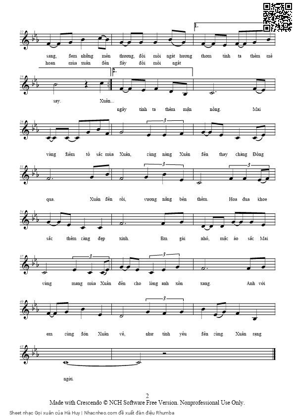 Page 2 of Sheet music PDF Gọi xuân - Hà Huy