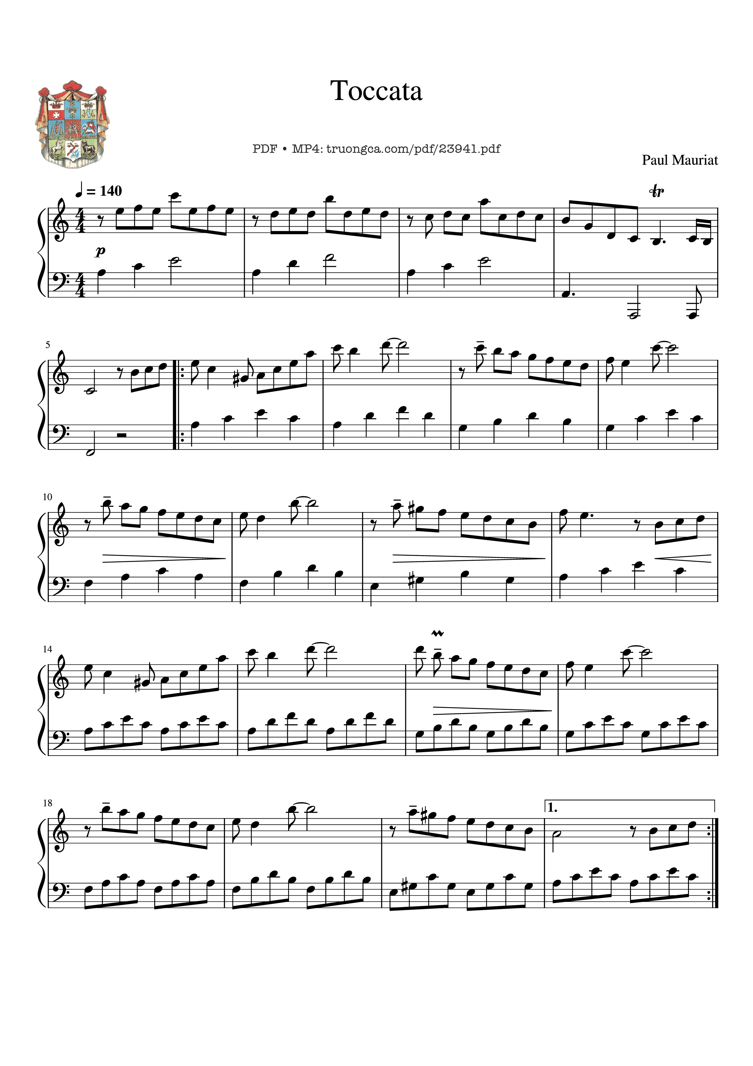 Sheet PDF of Toccata P. Mauriat ease Sheet Piano