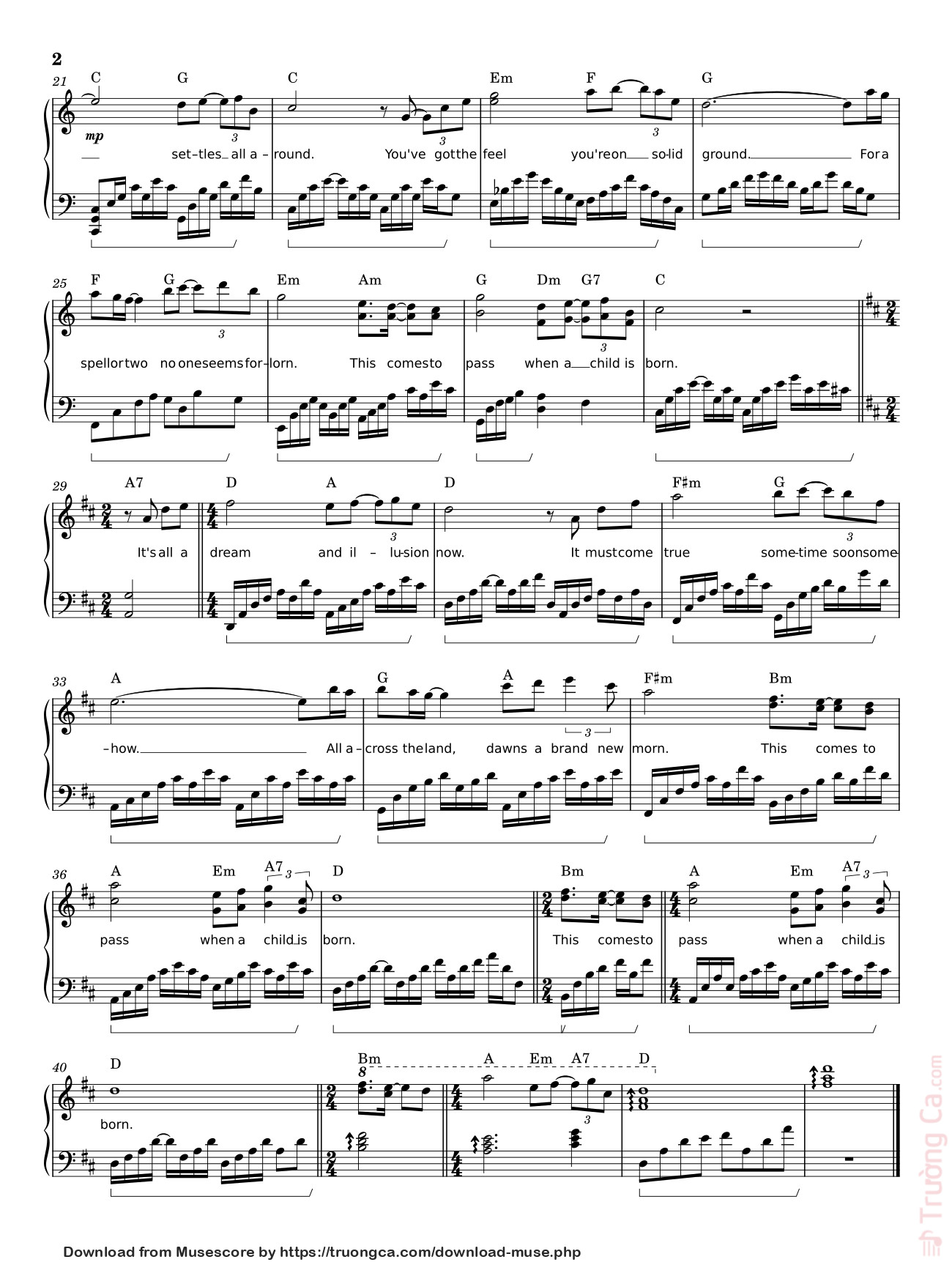 Page 2 of Sheet music PDF When a child is born Sheet Piano - Elena Di Guardo