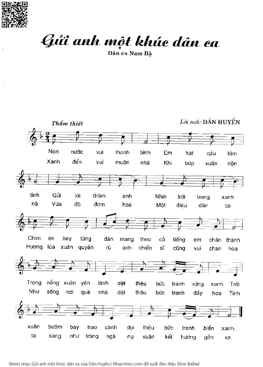 Sheet PDF of Gửi anh một khúc dân ca