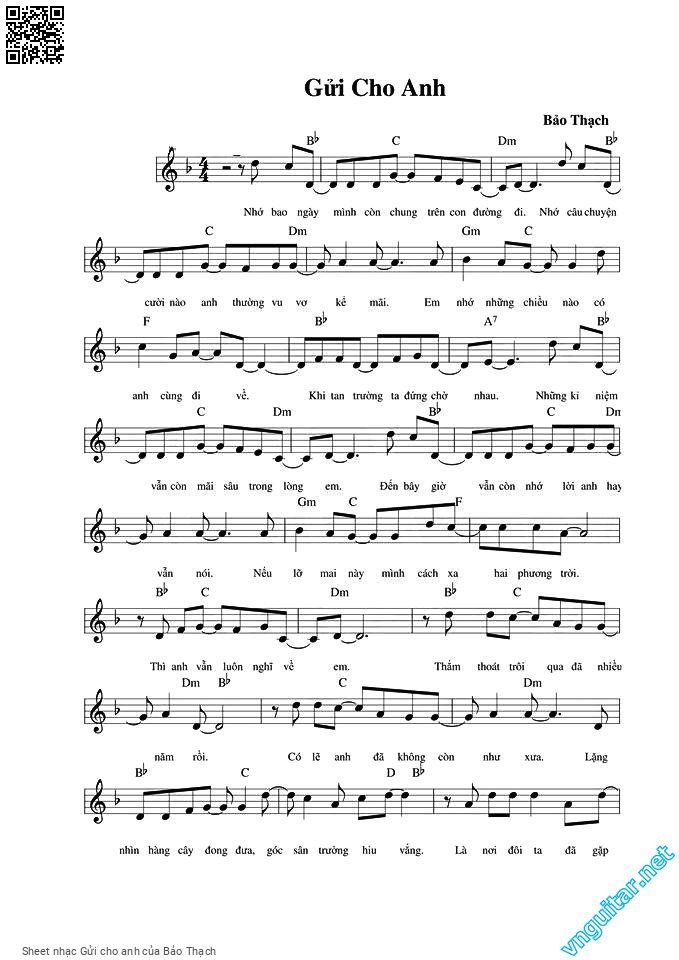 Page 1 of Sheet music PDF Gửi cho anh - Bảo Thạch