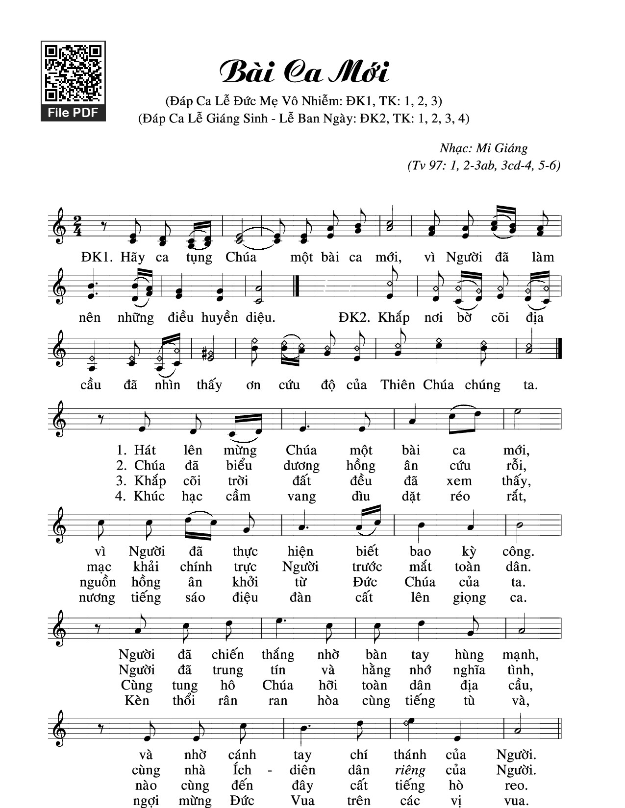 Page 1 of Sheet music PDF Thánh Vịnh 97, Bài Ca Mới - Mi Giáng