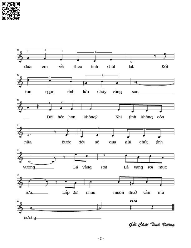 Page 2 of Sheet music PDF Gửi chút tình vương - Nguyễn Đình Phùng