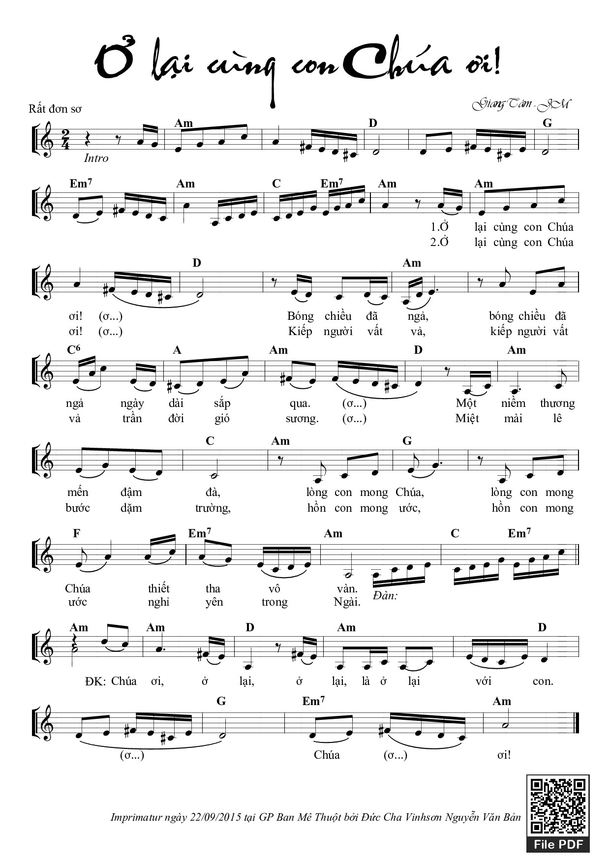Page 1 of Sheet music PDF Ở Lại Cùng Con Chúa Ơi - Giang Tâm &Amp; J.m