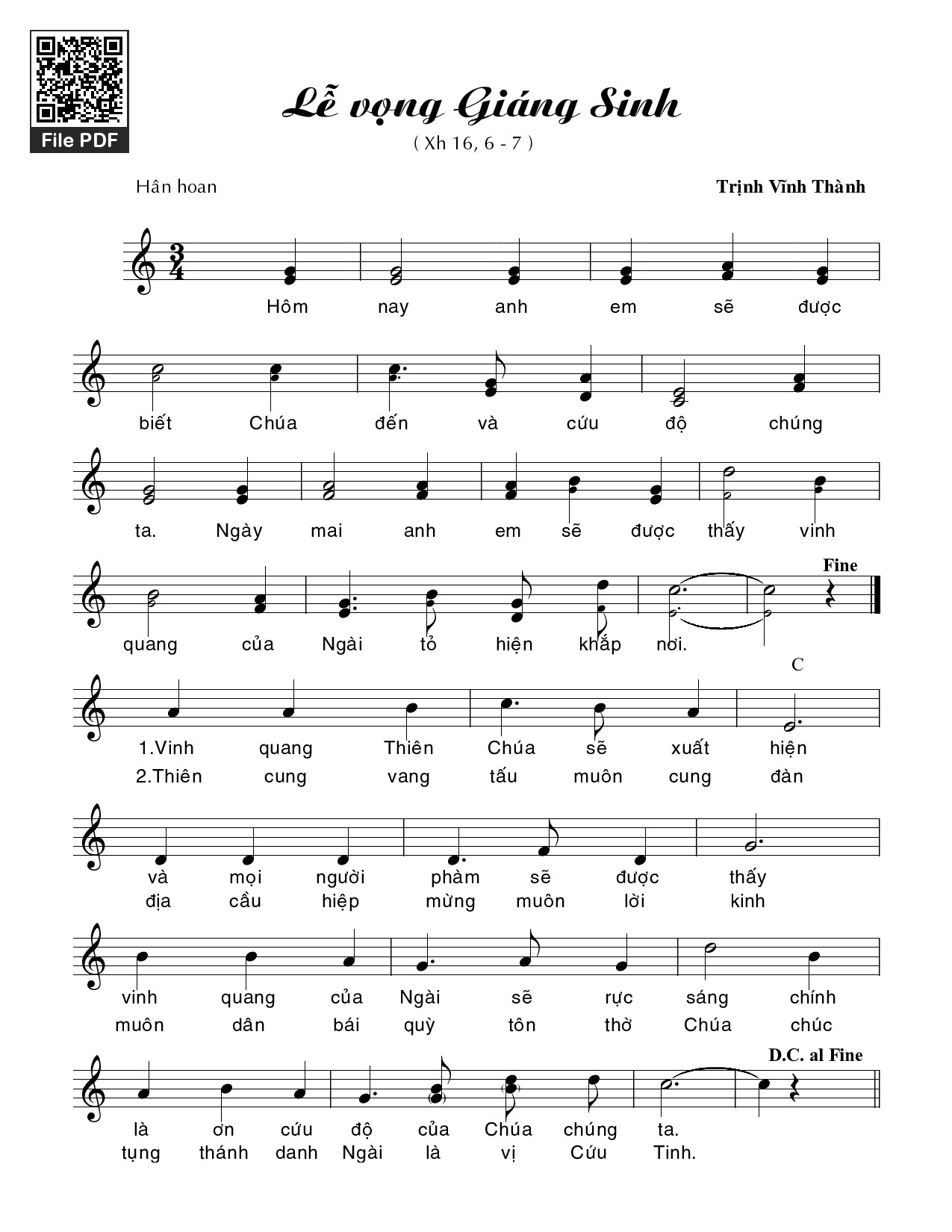 Page 1 of Sheet music PDF Lễ Vọng Giáng Sinh - Trịnh Vĩnh Thành