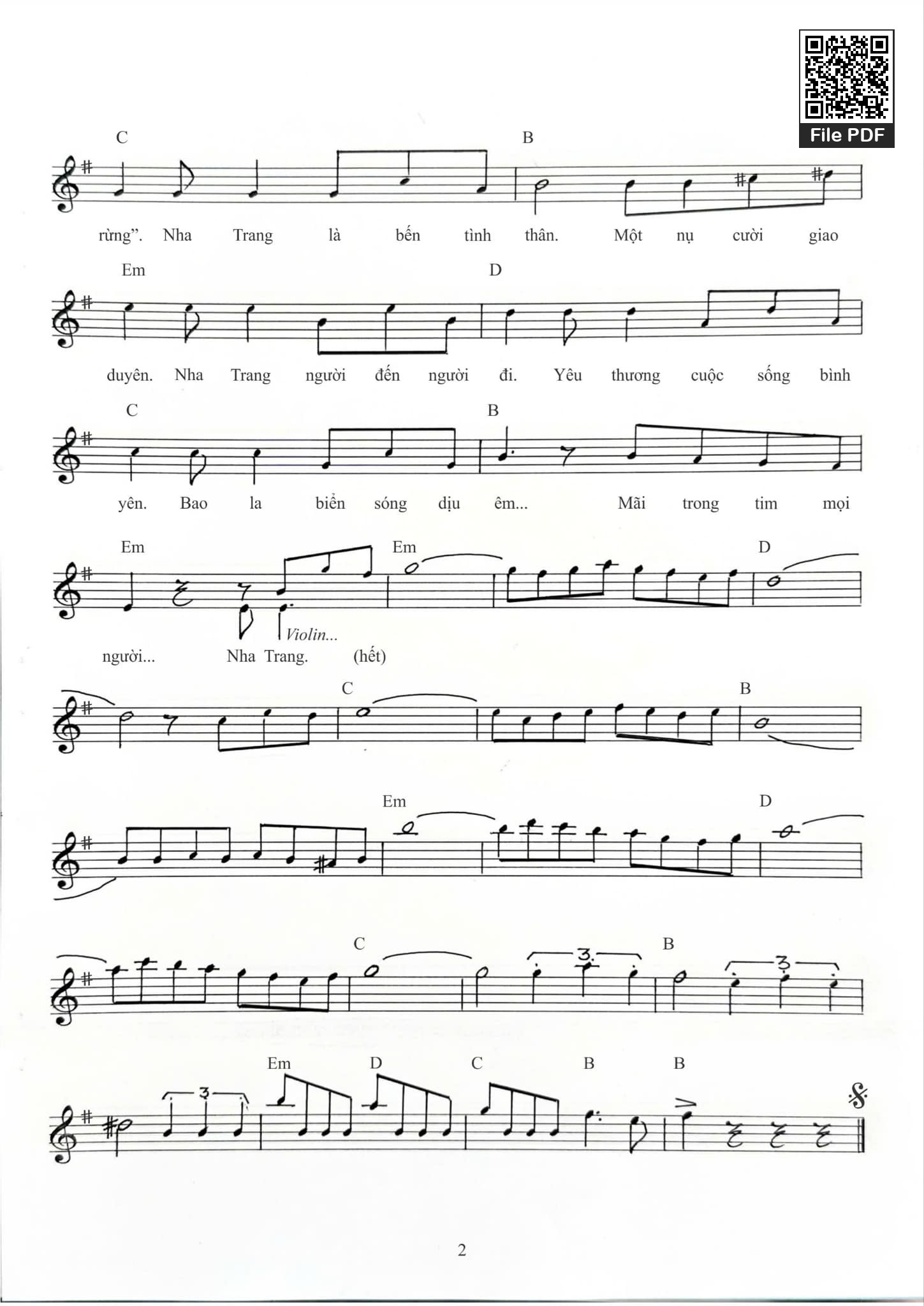 Page 2 of Sheet music PDF Nha Trang trong tôi - Thạch Dũng