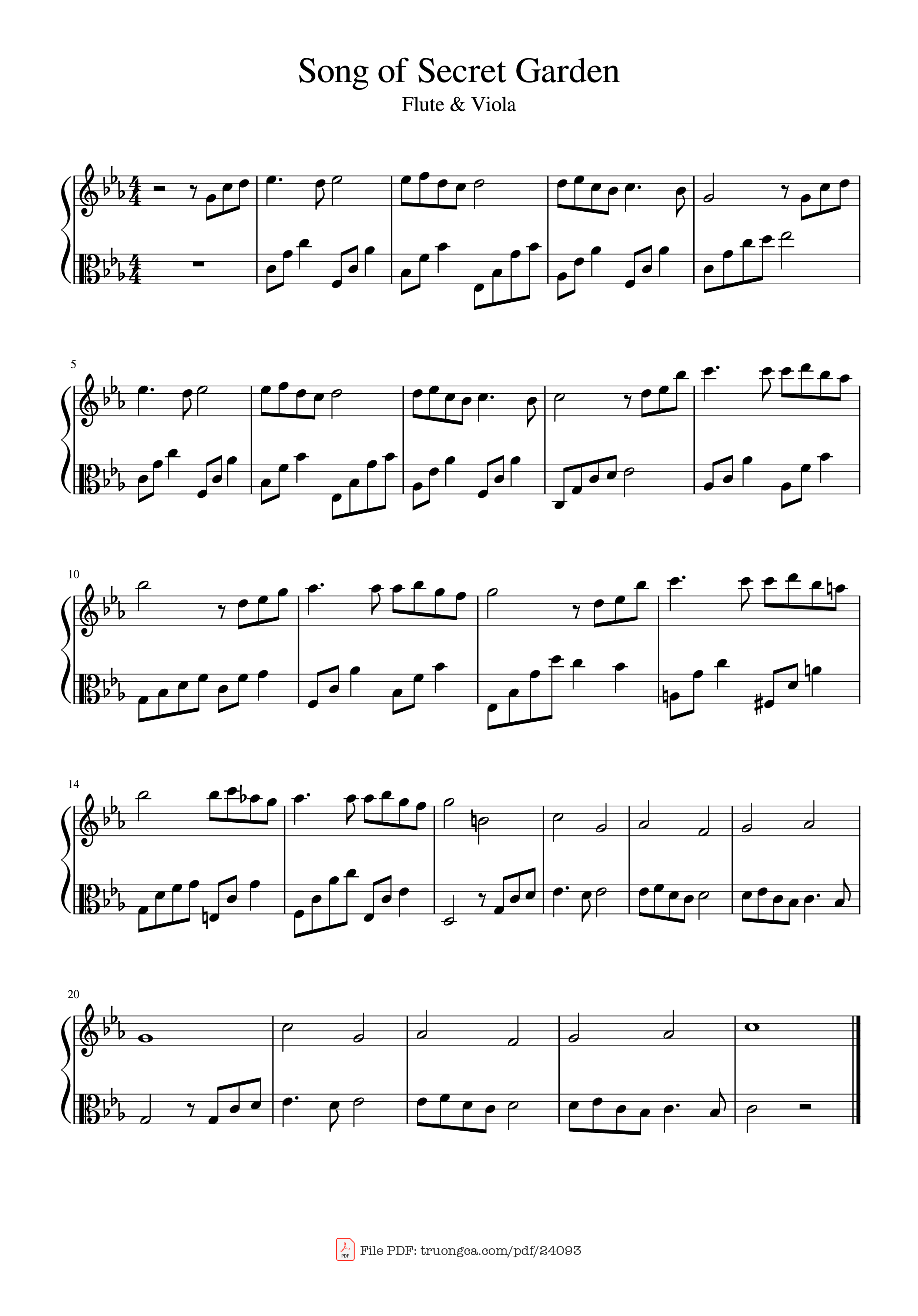 Sheet PDF of Song of Secret Garden (Flute & Viola)