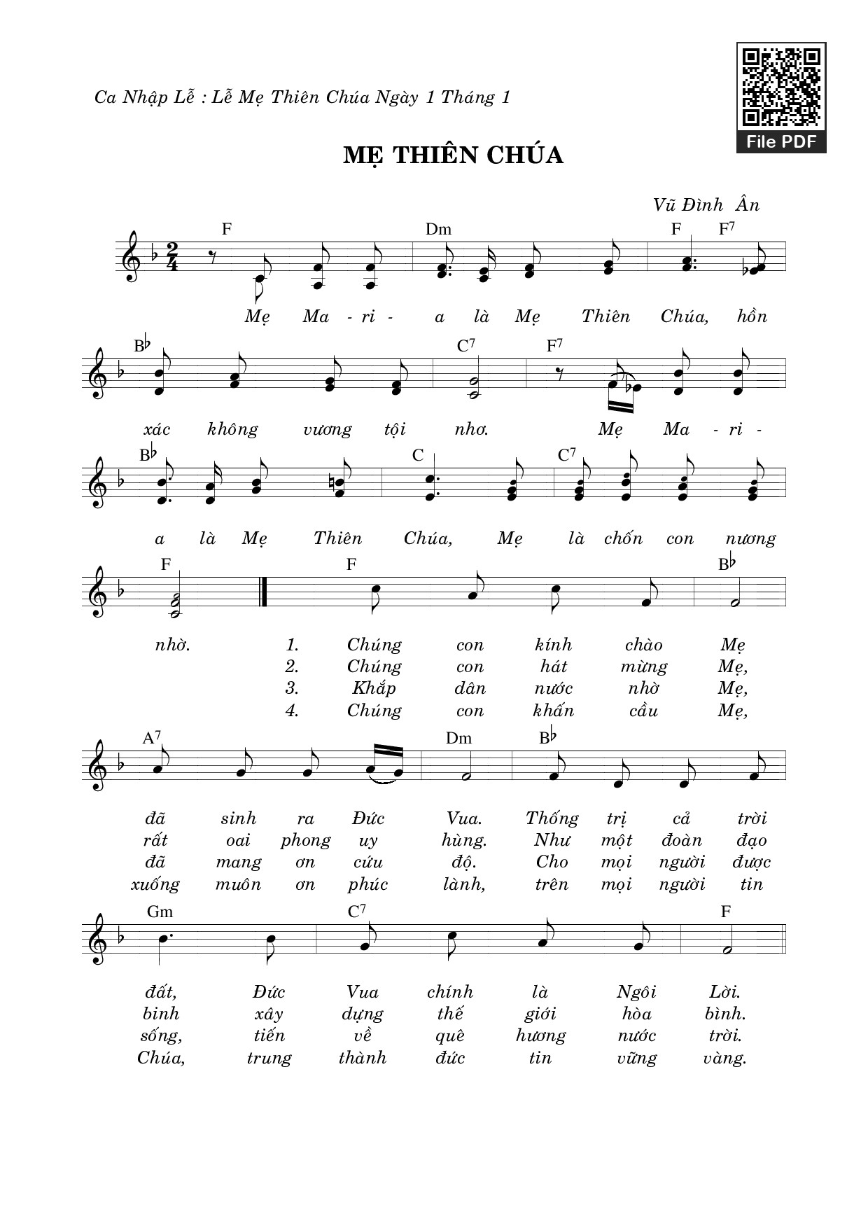Page 1 of Sheet music PDF Mẹ Thiên Chúa - Vũ Đình Ân