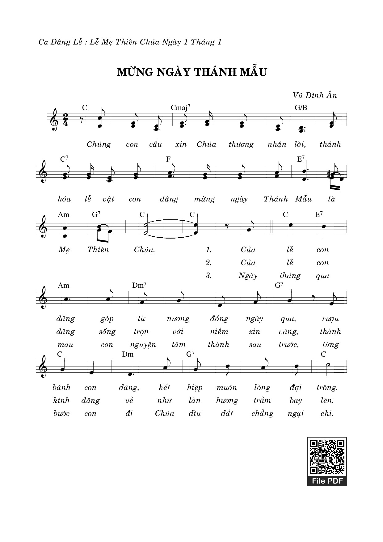 Page 1 of Sheet music PDF Mừng Ngày Thánh Mẫu - Vũ Đình Ân