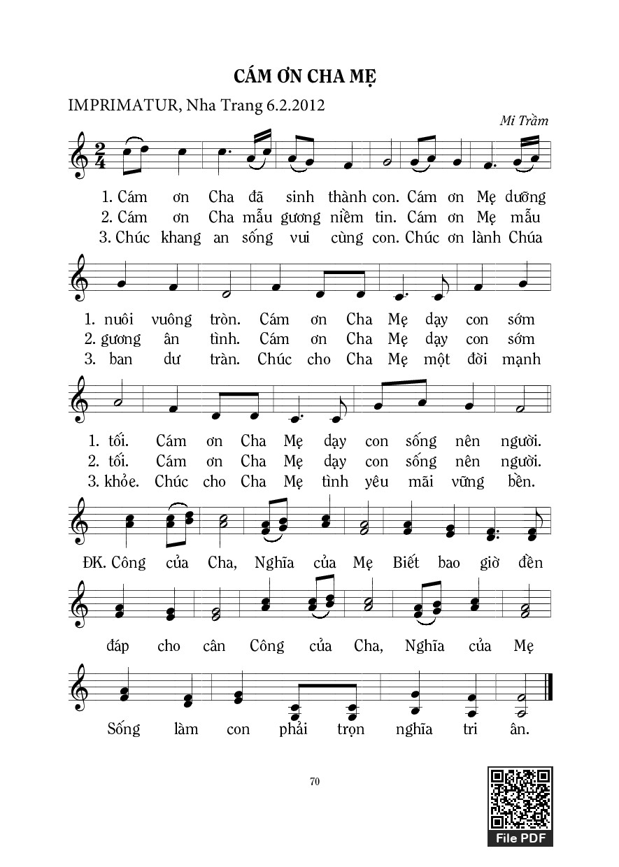 Sheet PDF of Cám Ơn Cha Mẹ