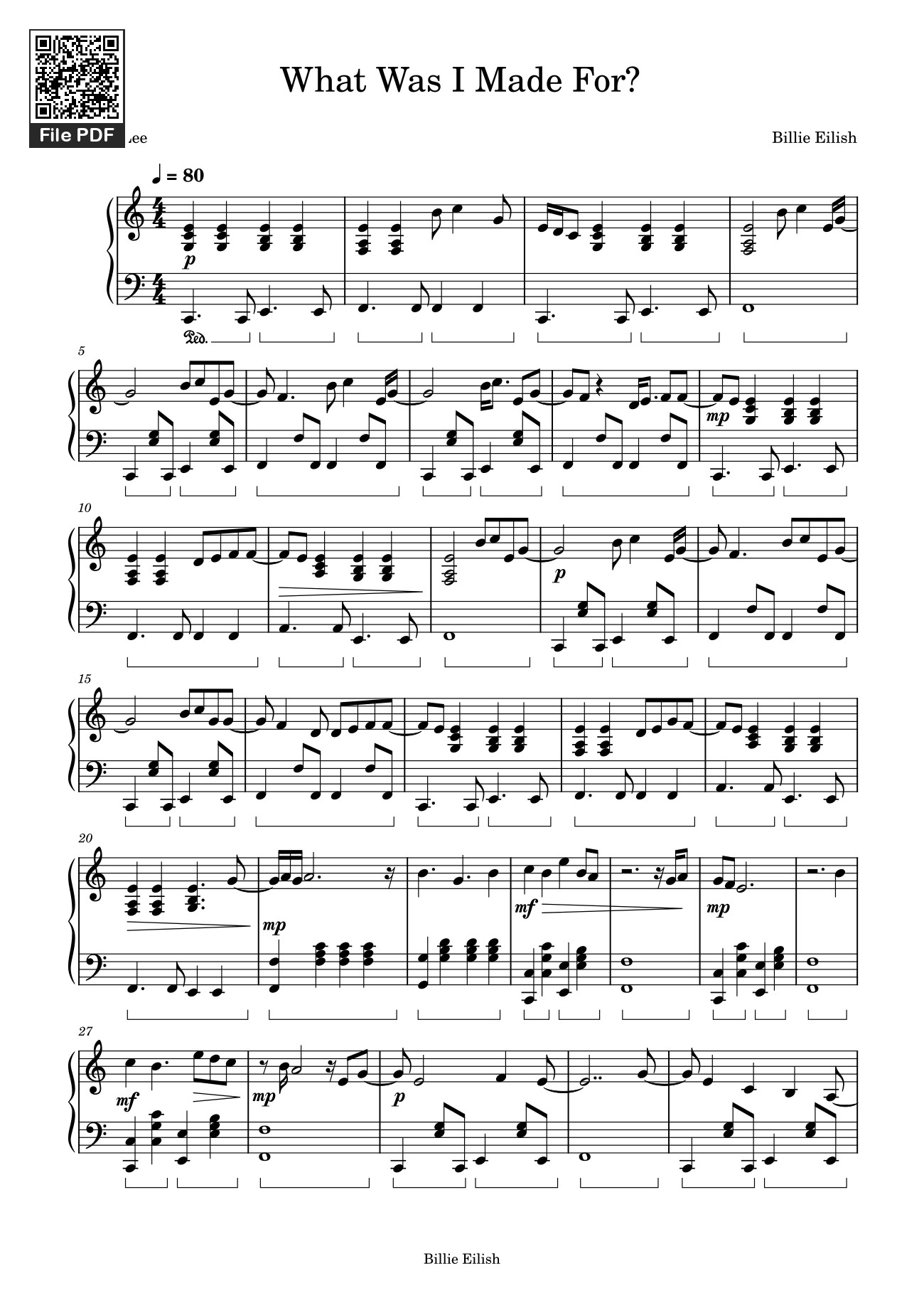Sheet PDF of What Was I Made For? Sheet Piano
