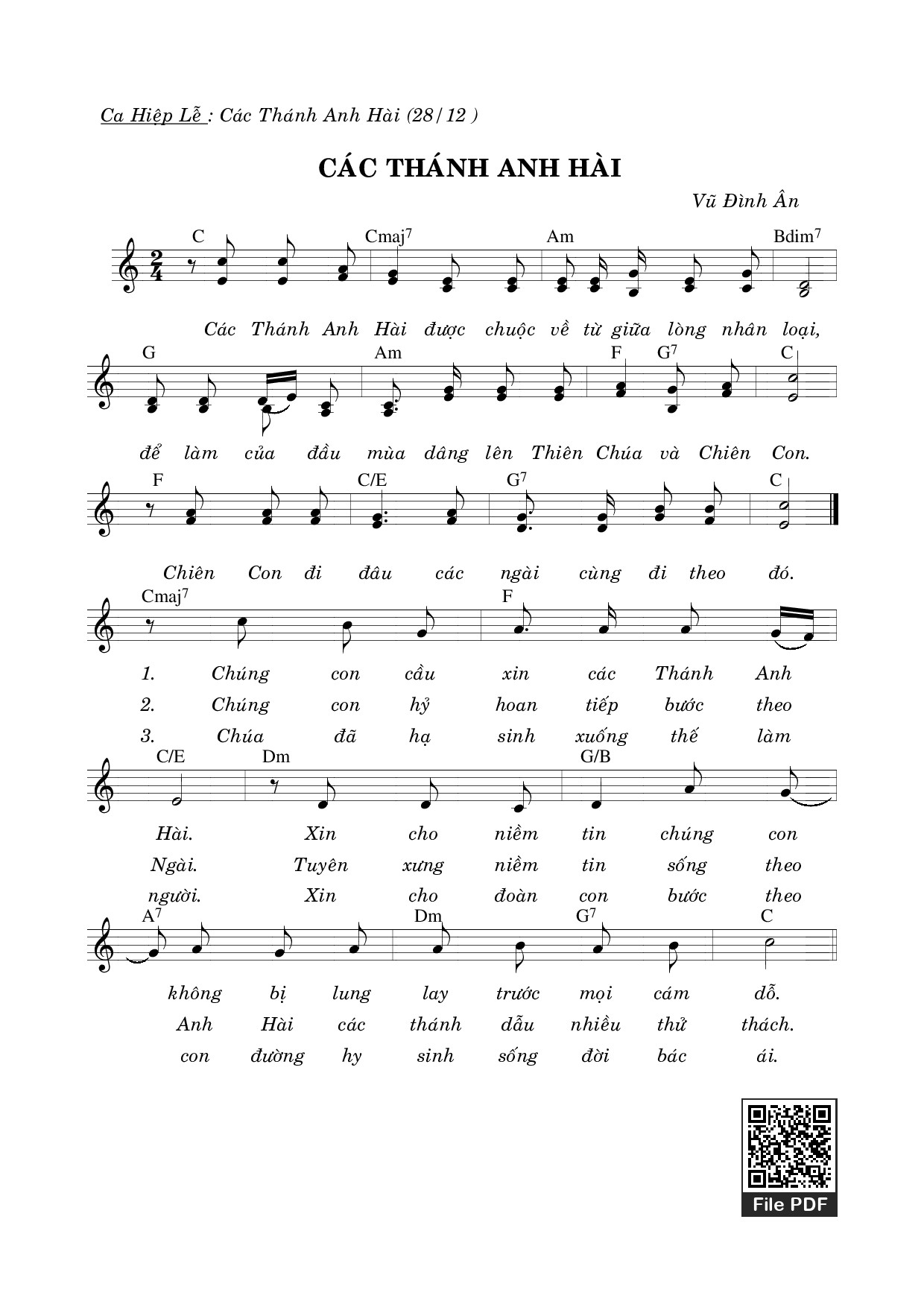 Sheet PDF of Các Thánh Anh Hài