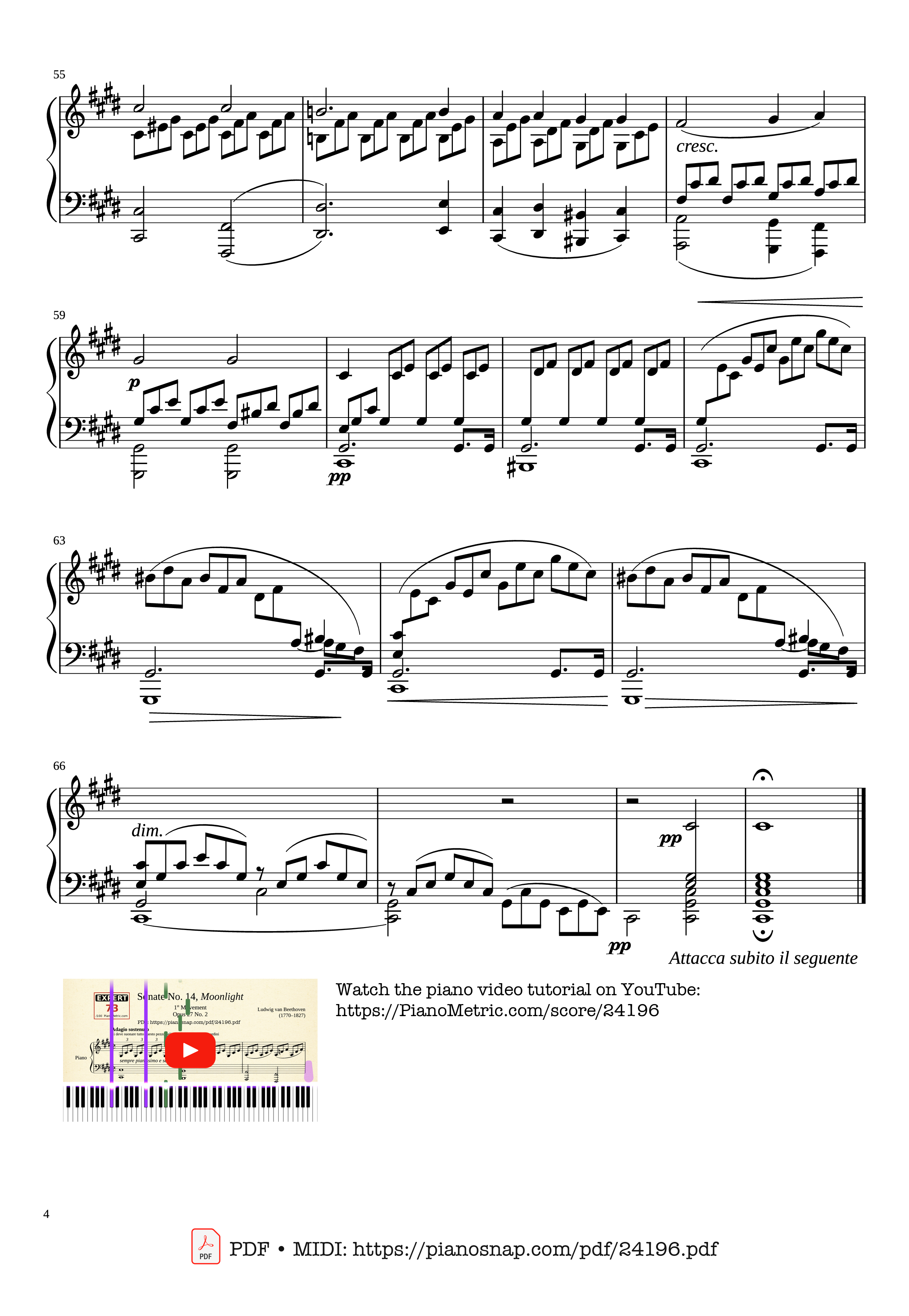 Page 4 of Sheet music PDF Piano Sonate No. 14, Moonlight 1st Movement - Ludwig van Beethoven