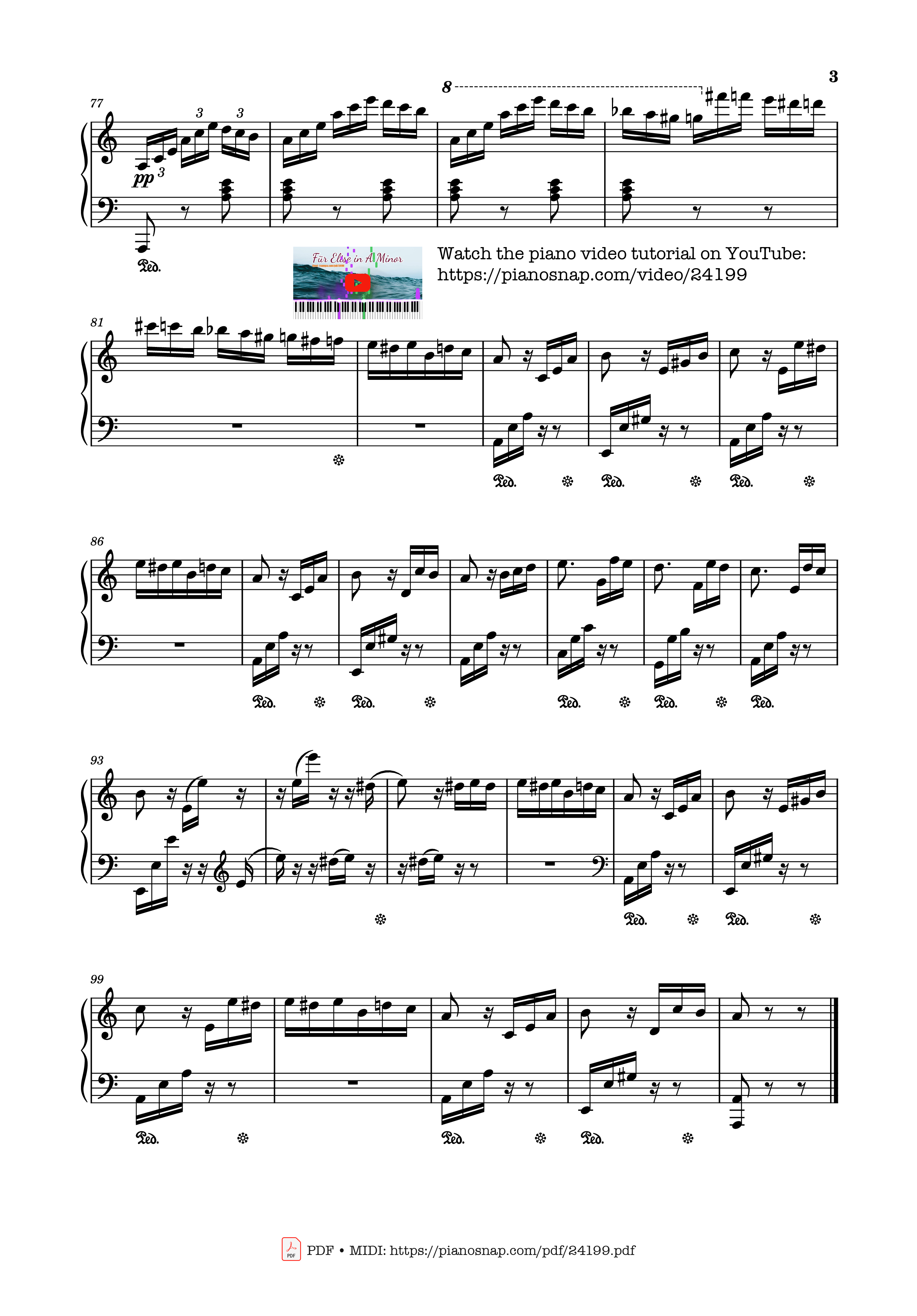 Page 3 of Sheet music PDF Für Elise in A Minor Sheet Piano - Ludwig van Beethoven