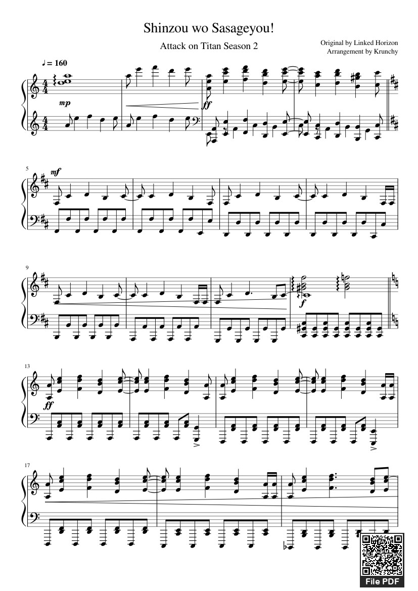 Page 1 of Sheet music PDF Shinzou wo Sasageyou! Sheet Piano - Krunchy