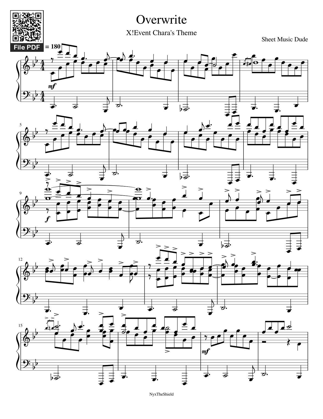 Page 1 of Sheet music PDF Overwrite Sheet Piano - @Sheetmusic